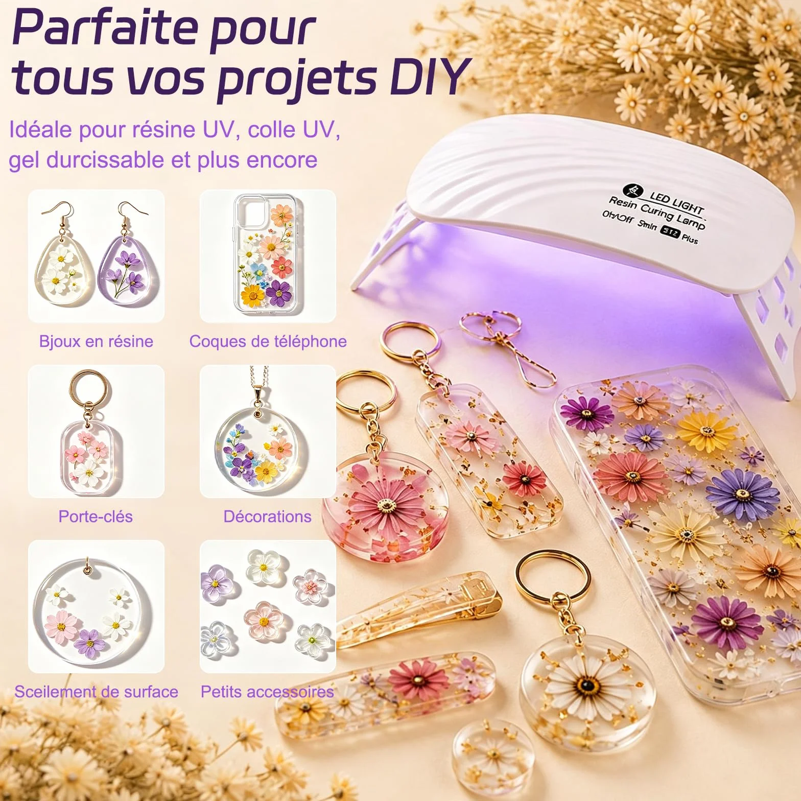 Lampe UV pour Résine 36W Mini Portable USB 12 LED Pliable Compatible Résine Époxy UV DIY Nail Art Modélisme