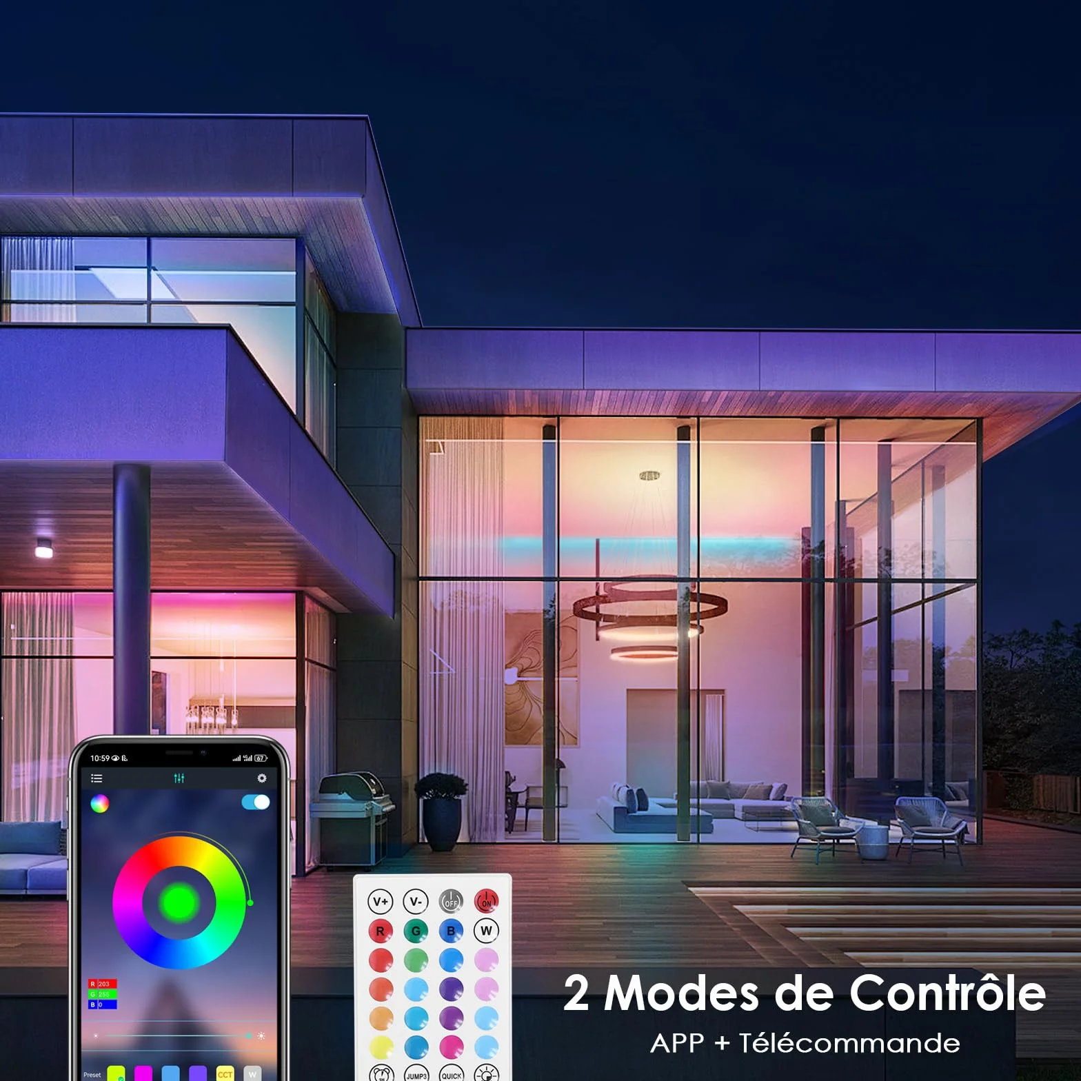 HOVVIDA Ruban LED 5M 30 LED/M 24V RVB Bande LED avec APP et Télécommande