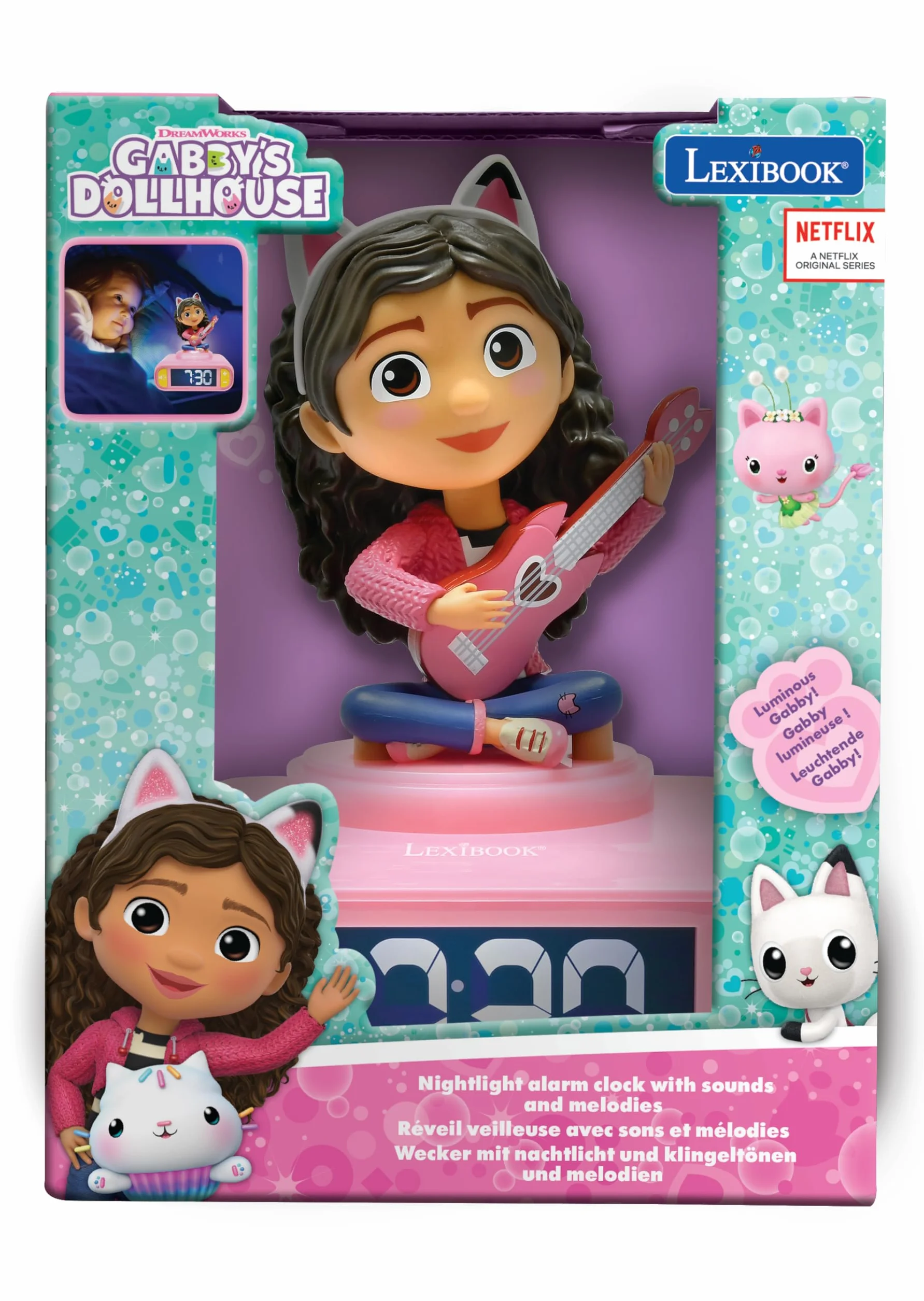 Lexibook Gabby et la Maison Magique Réveil veilleuse avec Sons et mélodies Ecran LCD rétro-éclairé Rose RL800GDH