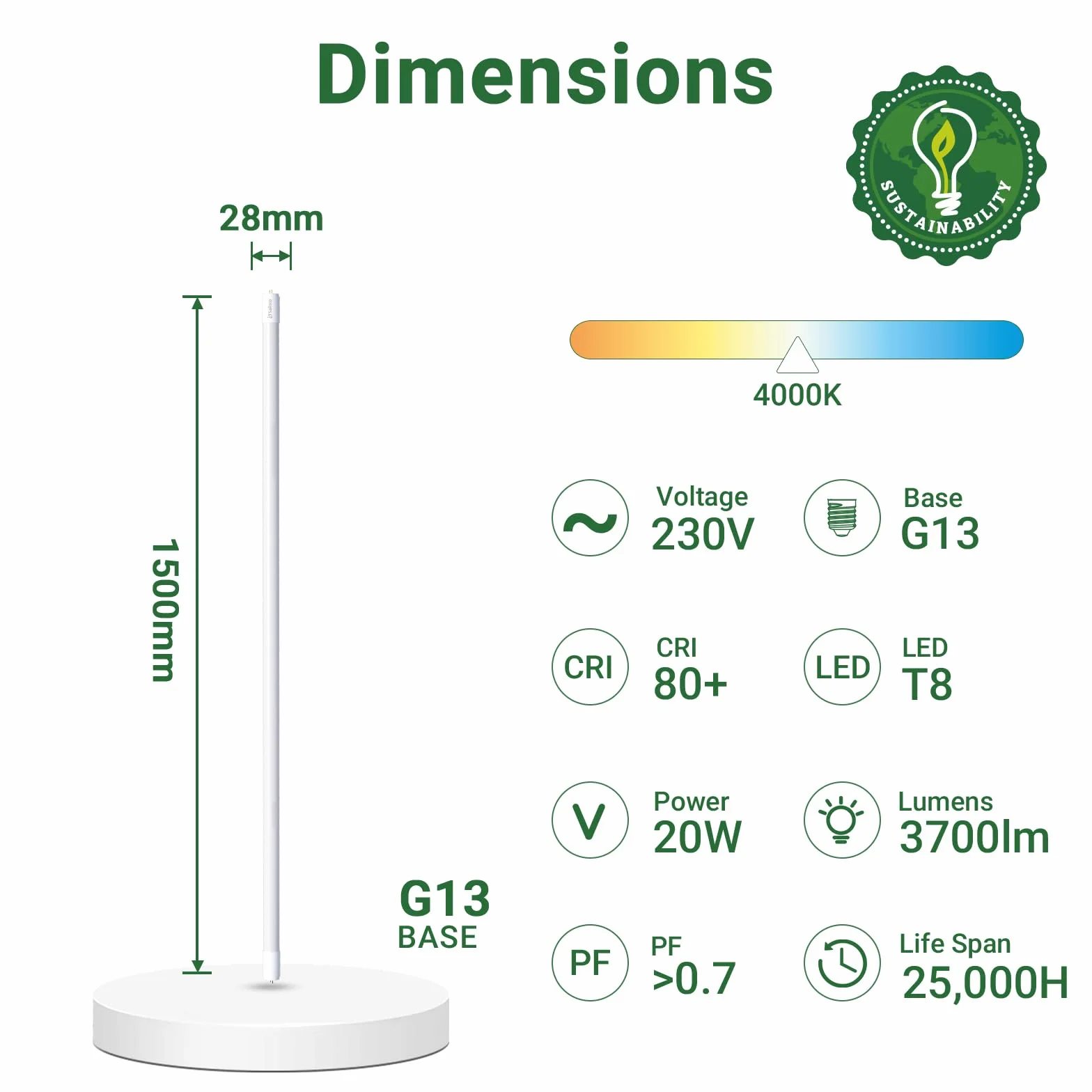 Réglette LED Linéaire T8 150cm 20W 3700LM 4000K Plafonnier Lot de 6