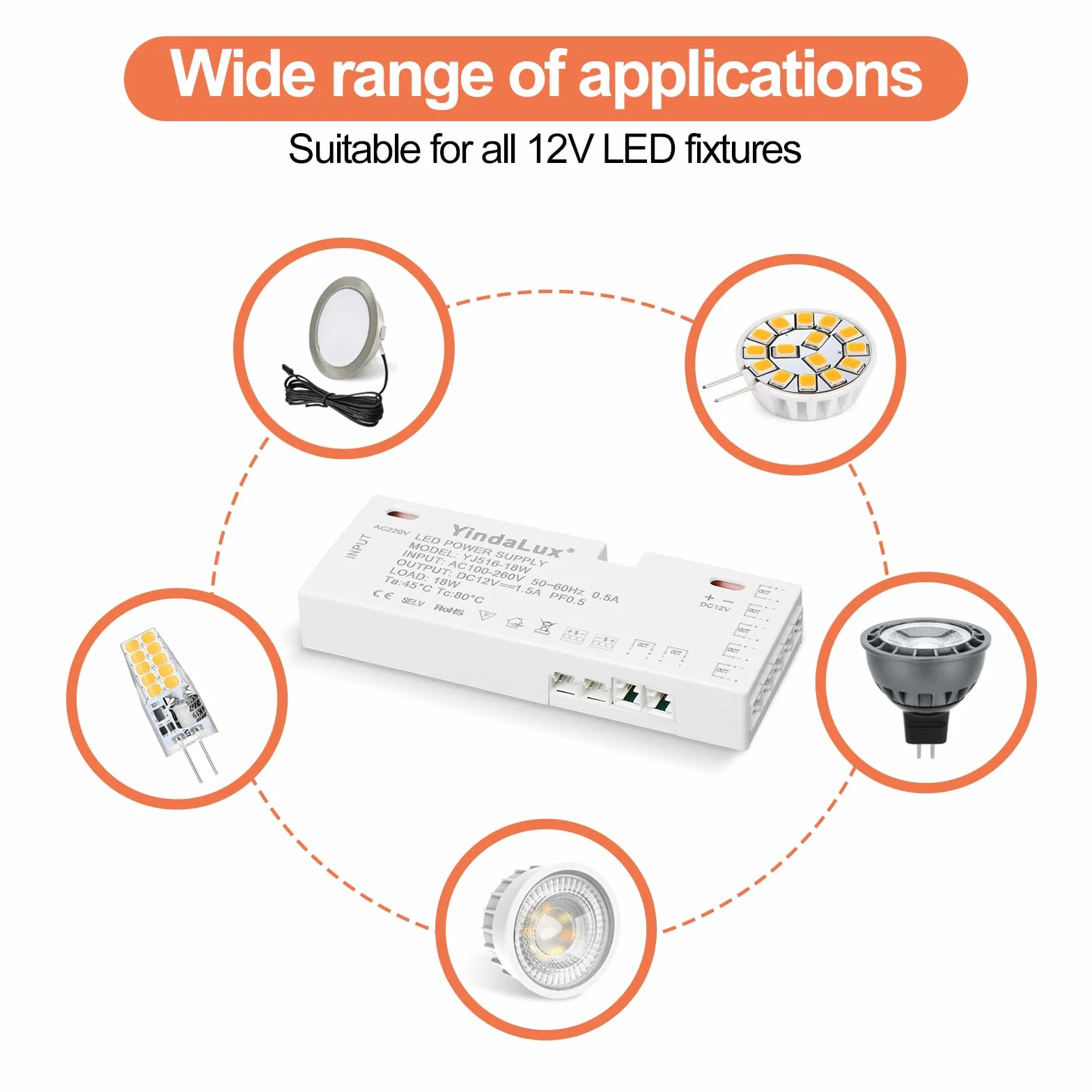 Transformateur 220V à 12V 1.5A LED Driver 18W, Convertisseur AC-DC pour Spots encastrés