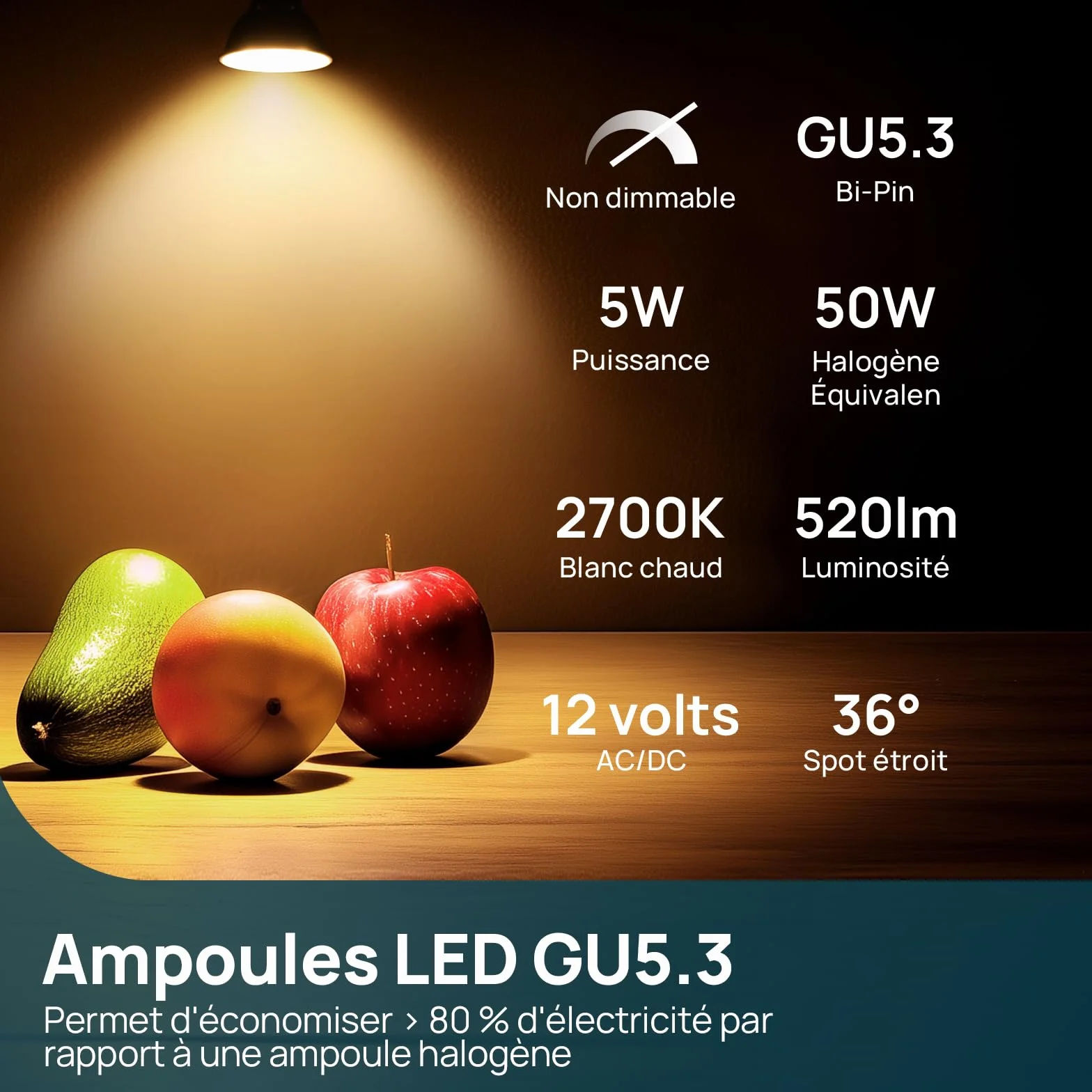 Linkind Ampoules LED GU5.3 MR16 12V 5W Blanc Chaud 2700K 520LM Lot de 5