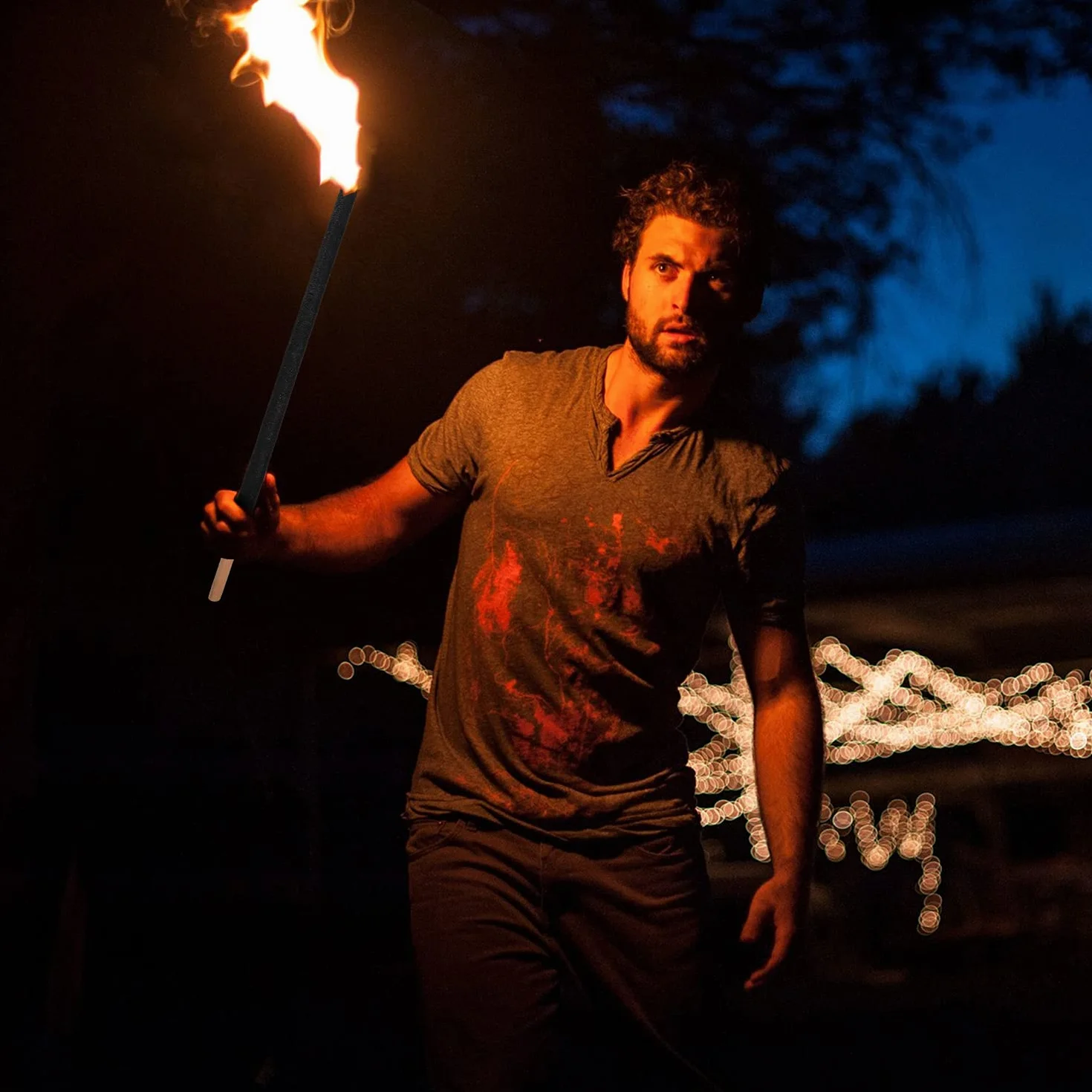 Flambeaux torches en cire lot de 100 avec protection mains poignée bois longue combustion 90-100min jardin