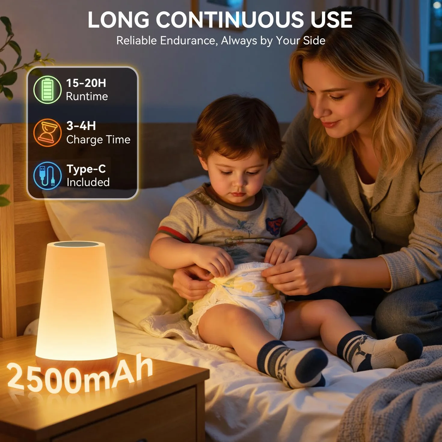 Auxmir Lampe de Chevet Tactile RGB 13 Couleurs 2500mAh Rechargeable USB sans Fil Télécommande