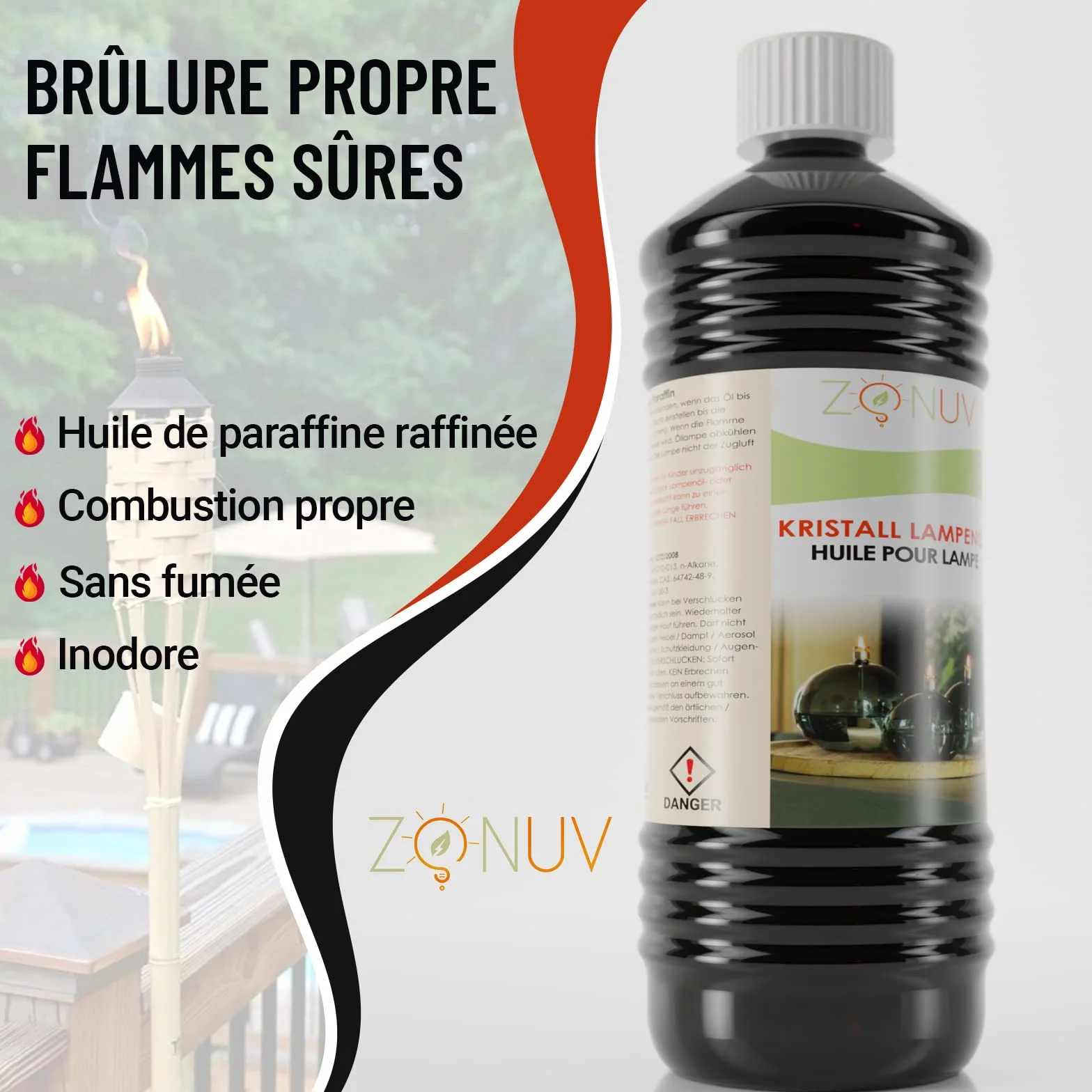 Huile de lampe à paraffine ZONUV 99% Pure liquide pour lampes à kérosène, torches et lampes à huile (1 litre)