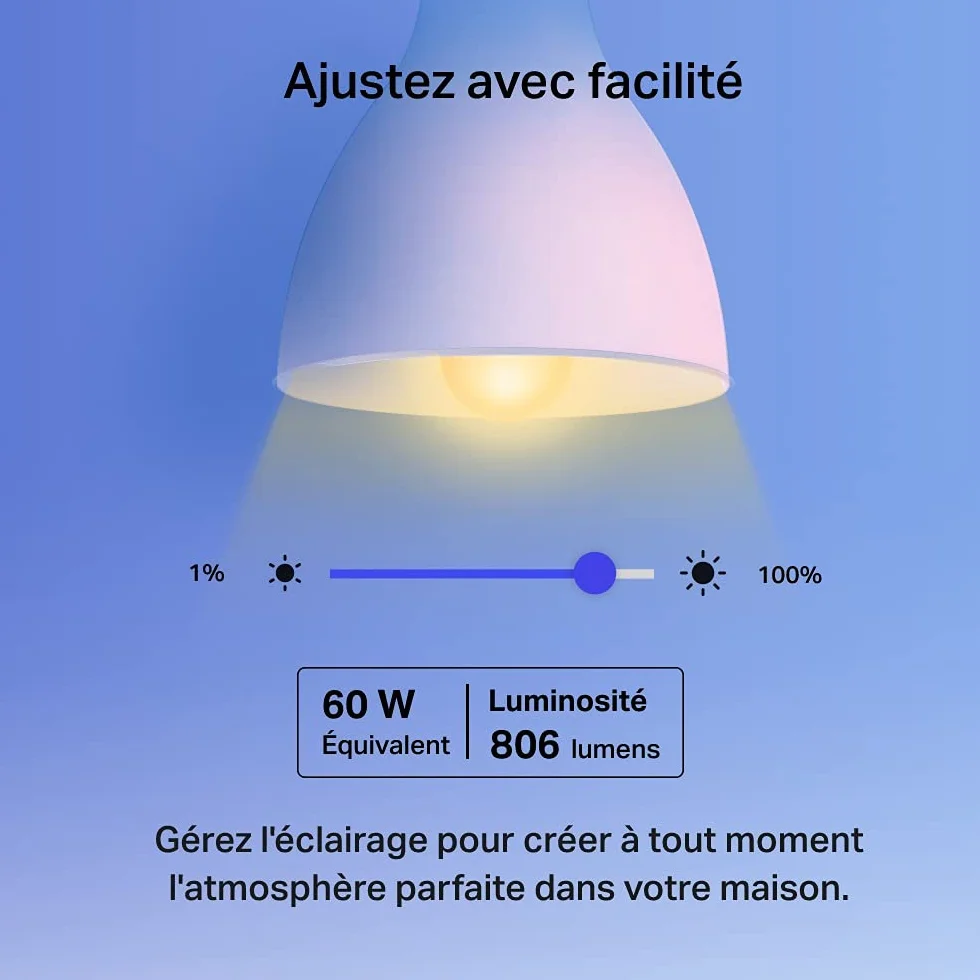 Tapo Ampoule Connectée WiFi LED E27 Multicolore 2500K-6500K Dimmable 8.7W 806Lm Compatible Alexa Google Home L530E