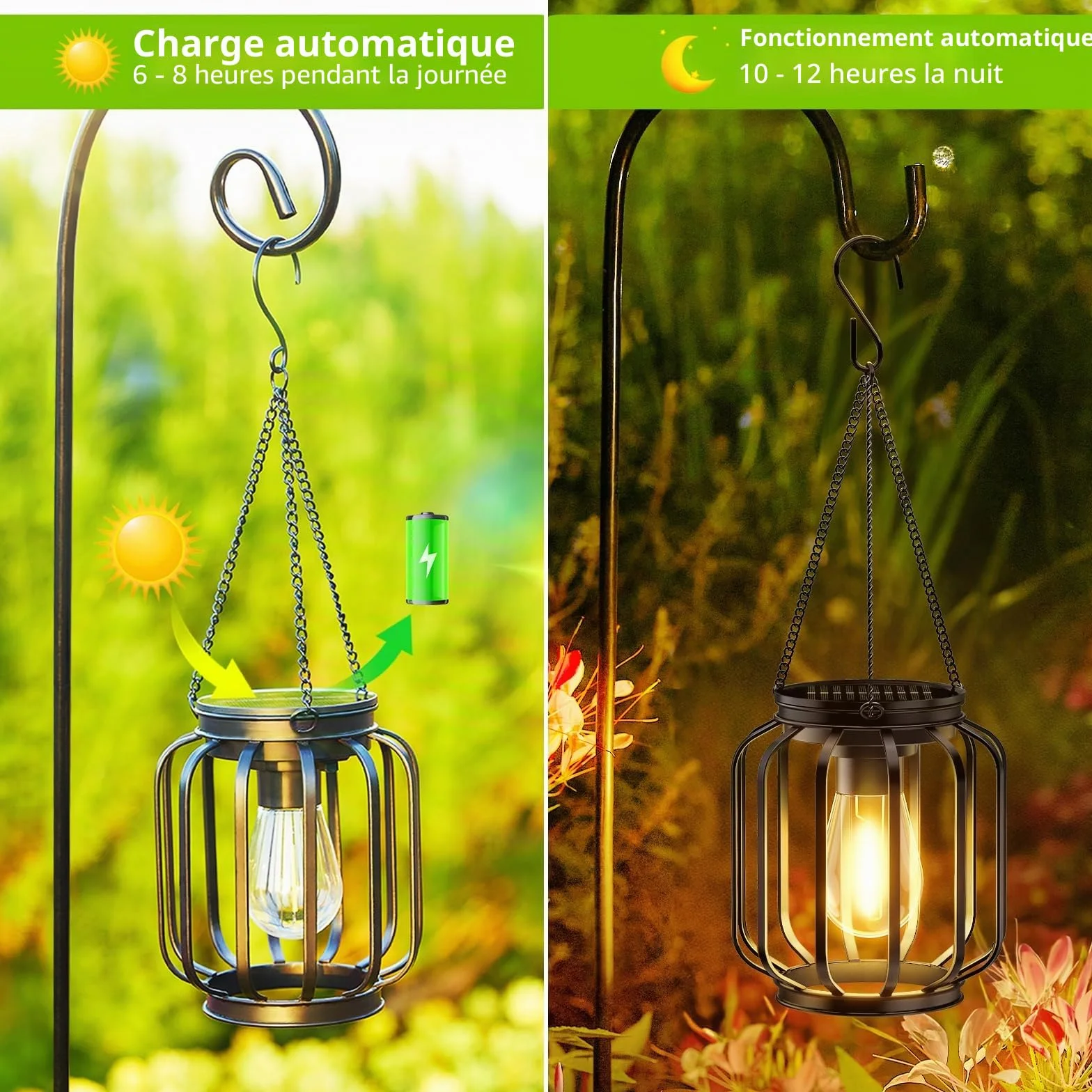 BUCASA Lampe Solaire Exterieur Jardin Suspendue 2 Pièces Lanterne Solaire IP65 Étanche Métal LED
