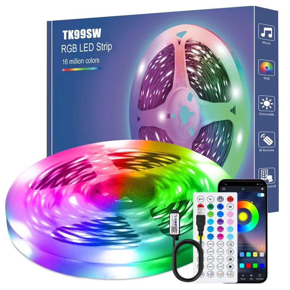 Ruban LED 7M avec Télécommande APP, Synchronisation Musique, Minuterie, Décoration Mariage Chambre Fête