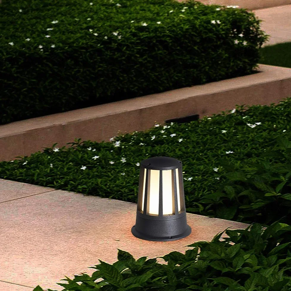 Lampe de pelouse étanche extérieur E27 Noir Pilier Aluminium Verre pour Cour Villa Patio