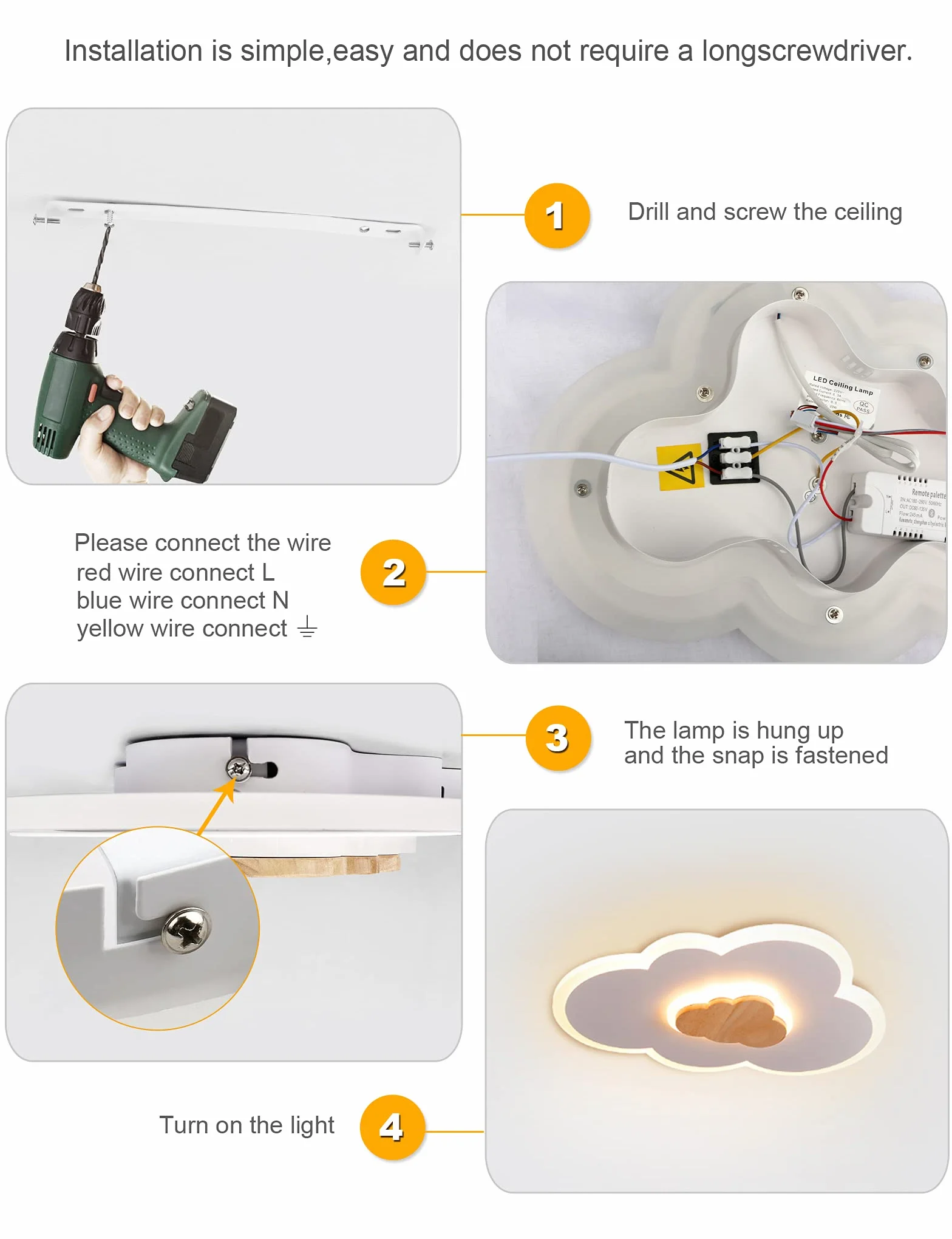 Lampe de Plafond LED Nuage 26W Dimmable avec Télécommande 3000K-6000K 500mm Blancs Modernes