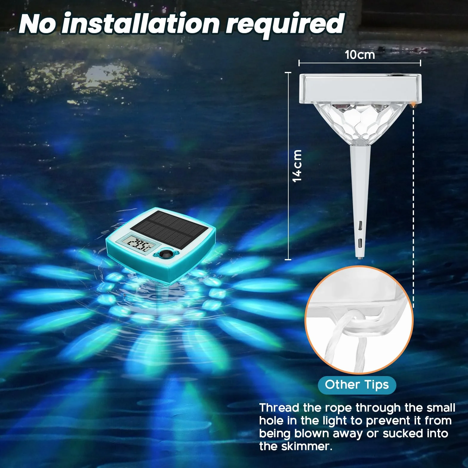 Thermomètre Piscine Flottant Solaire IP68 avec 8 Effets Lumineux