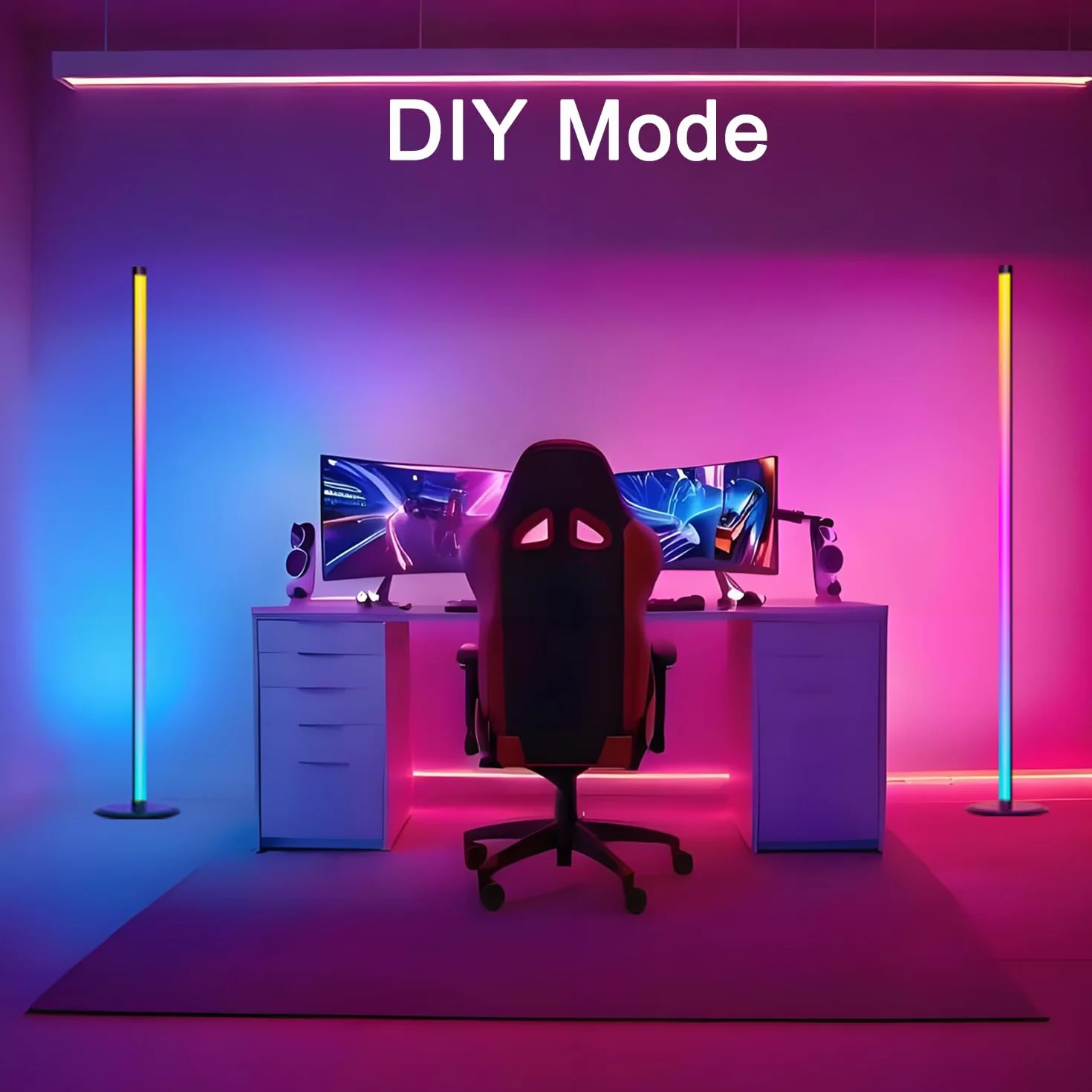Lampadaire LED RGB 16 Millions Couleurs, Dimmable avec Télécommande et APP, 46 Modes Scène, Sync Musique, Noir