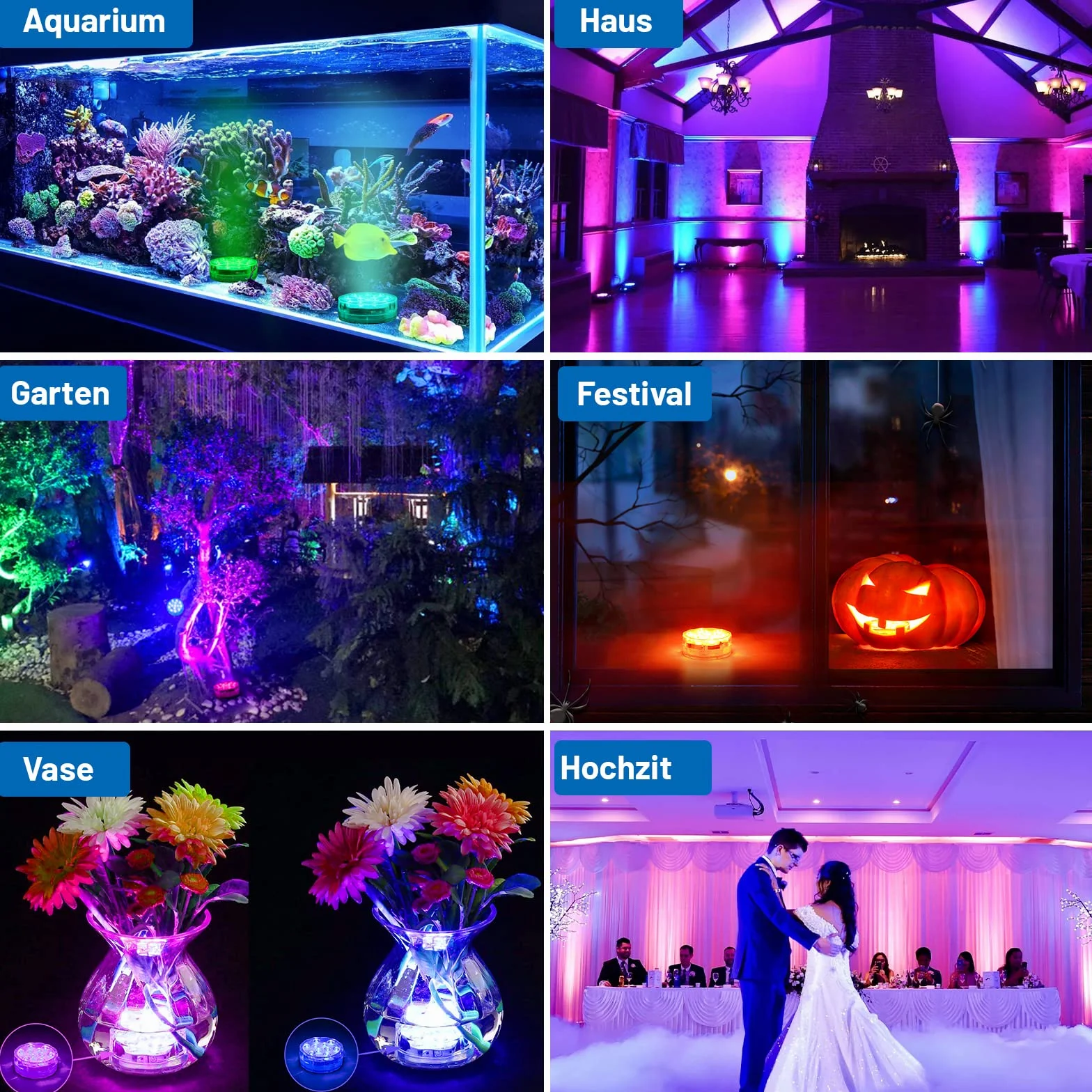 Lumières submersibles LED RGB étanches avec télécommande et batterie pour piscine spa aquarium