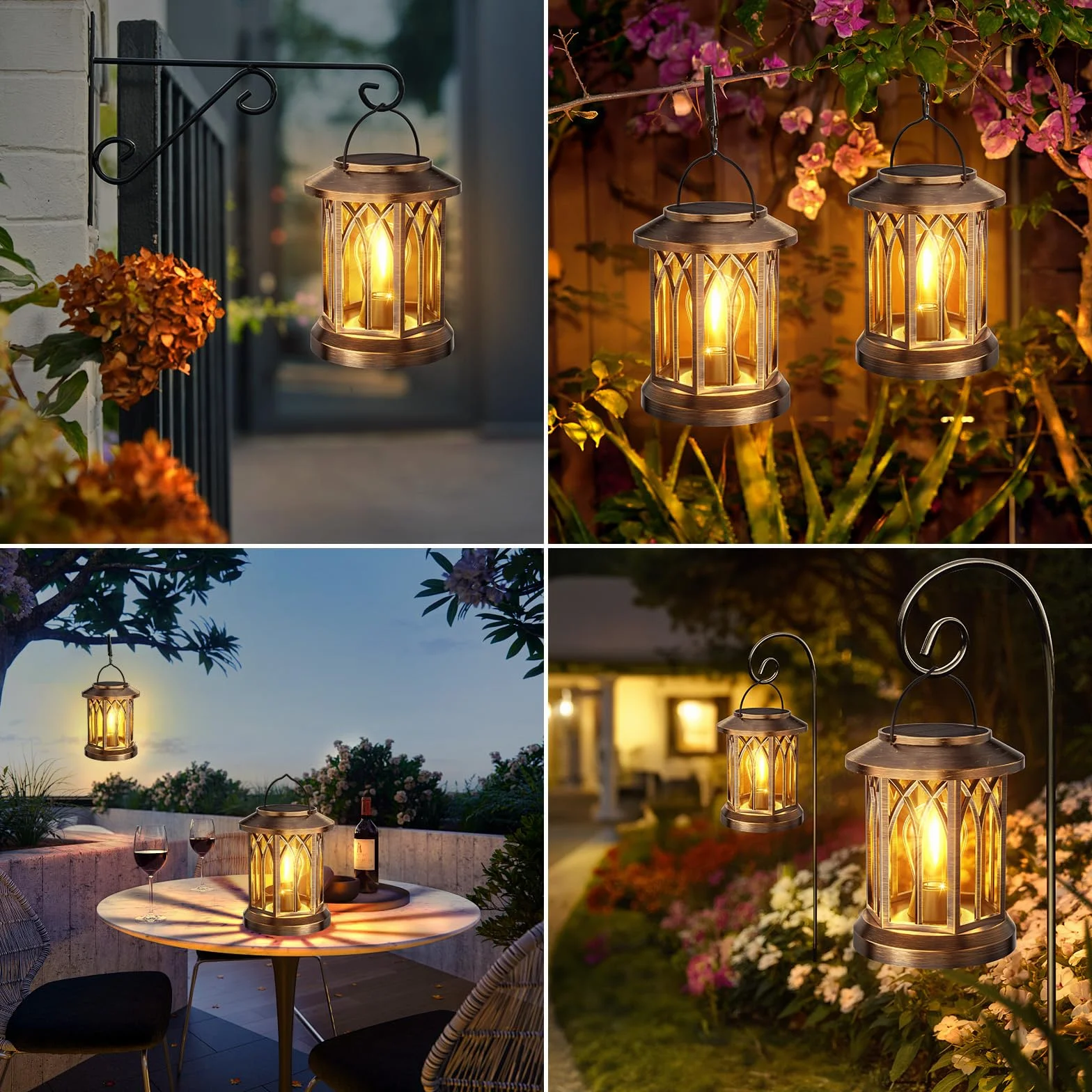 GEARLITE Lanterne Solaire Exterieur Jardin 2 Pièces LED IP65 Étanche Blanc Chaud Tungstène avec Clips