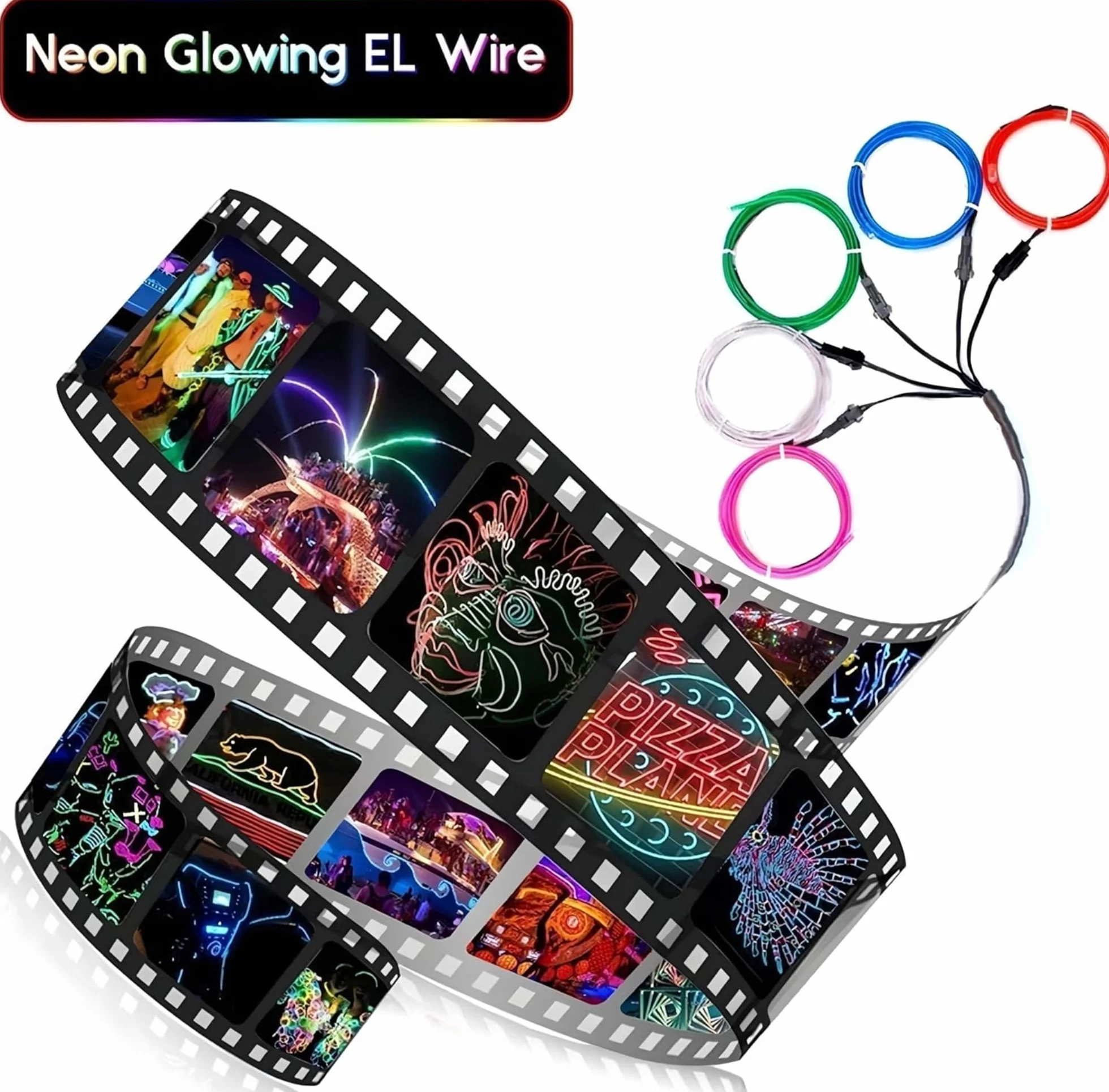 Mioke El Fil 10x 1m Néon Lumière Strobing Flexible électroluminescence Câble Guirlande avec 3 modes pour Party Décoration DIY