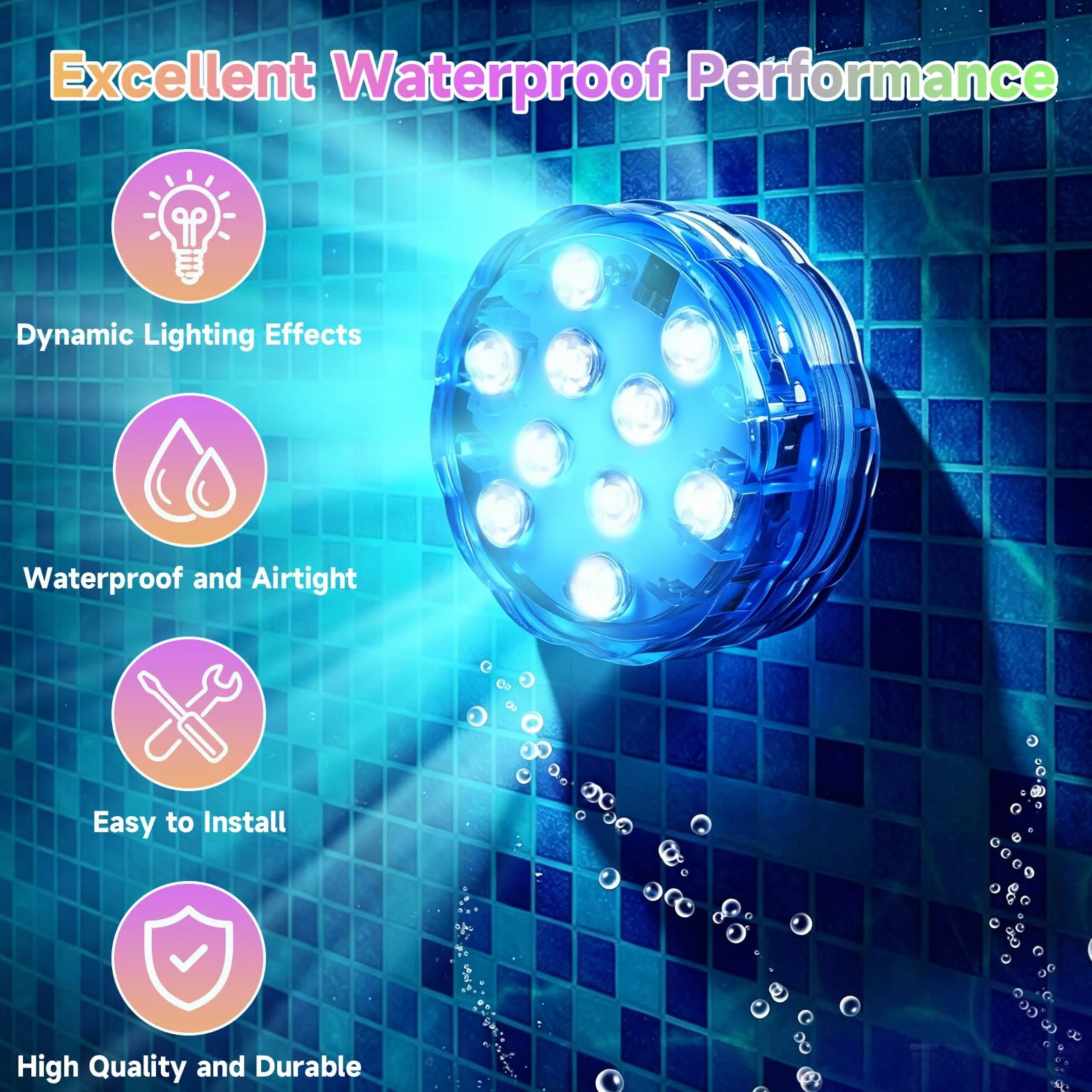 Mini Lumières LED Submersible Piscine 16 Couleurs RGB Télécommande IP68 Étanche