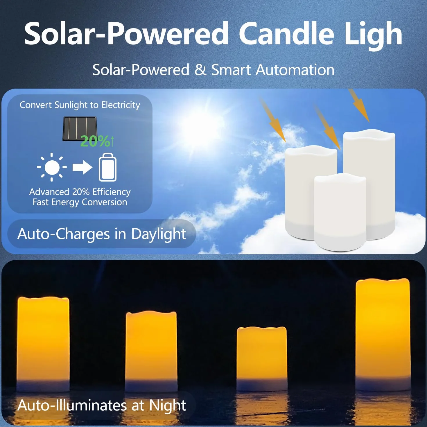 Bougies Solaires Rechargeables Scintillement, Bougie Solaire étanche Sans Flamme, Extérieur, Blanc Chaud, 3 pcs