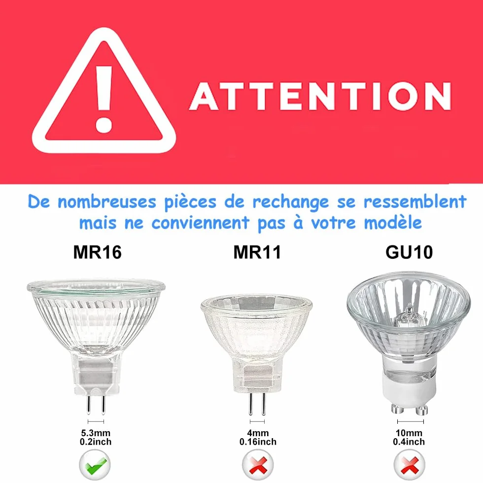 Ampoule Halogène GU5.3 50W 12V MR16 Dimmable 500LM 2700K Blanc Chaud Pack de 6