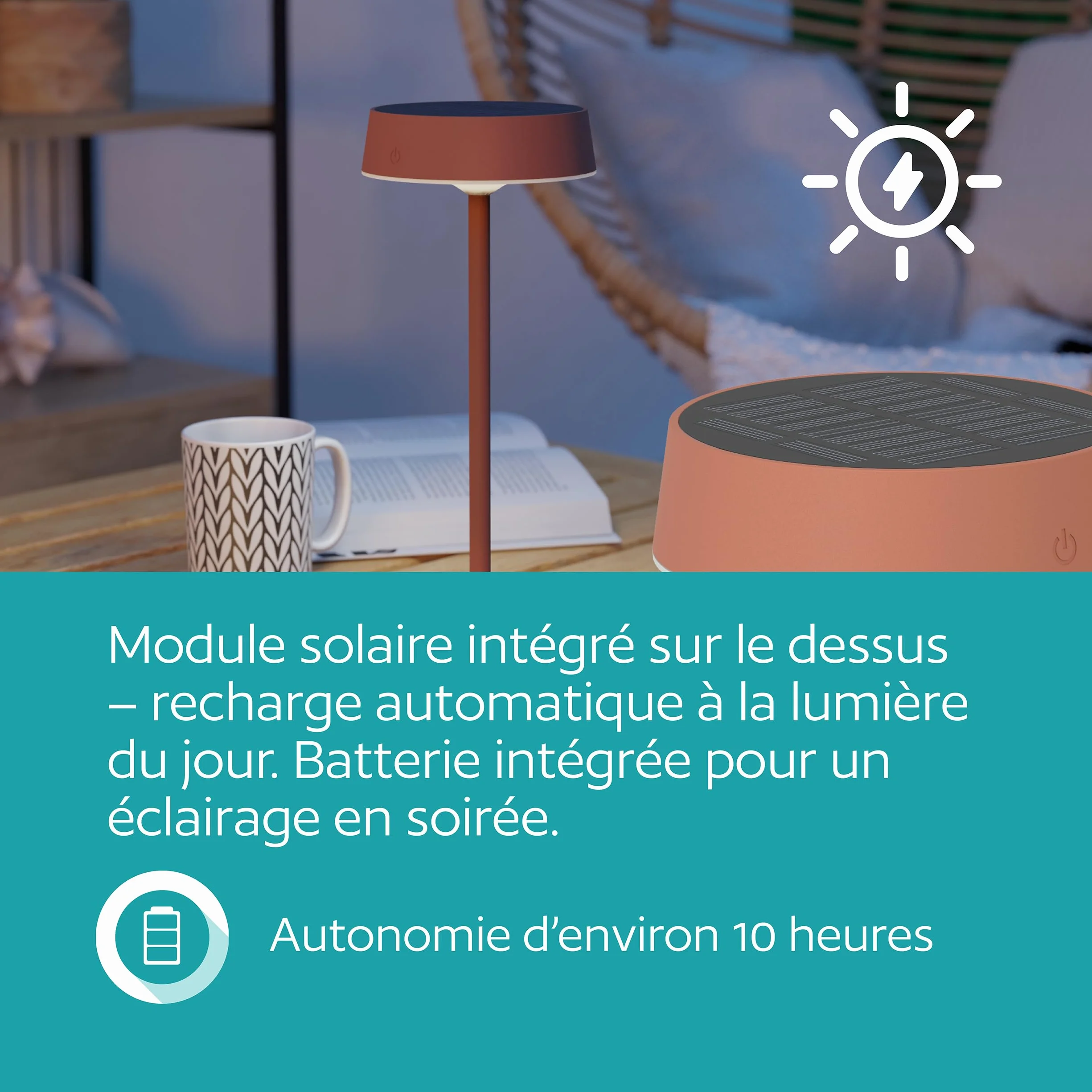 Eglo Lampe de table extérieure solaire sans fil Simeri LED rechargeable tactile intensité variable IP54 acier rouge