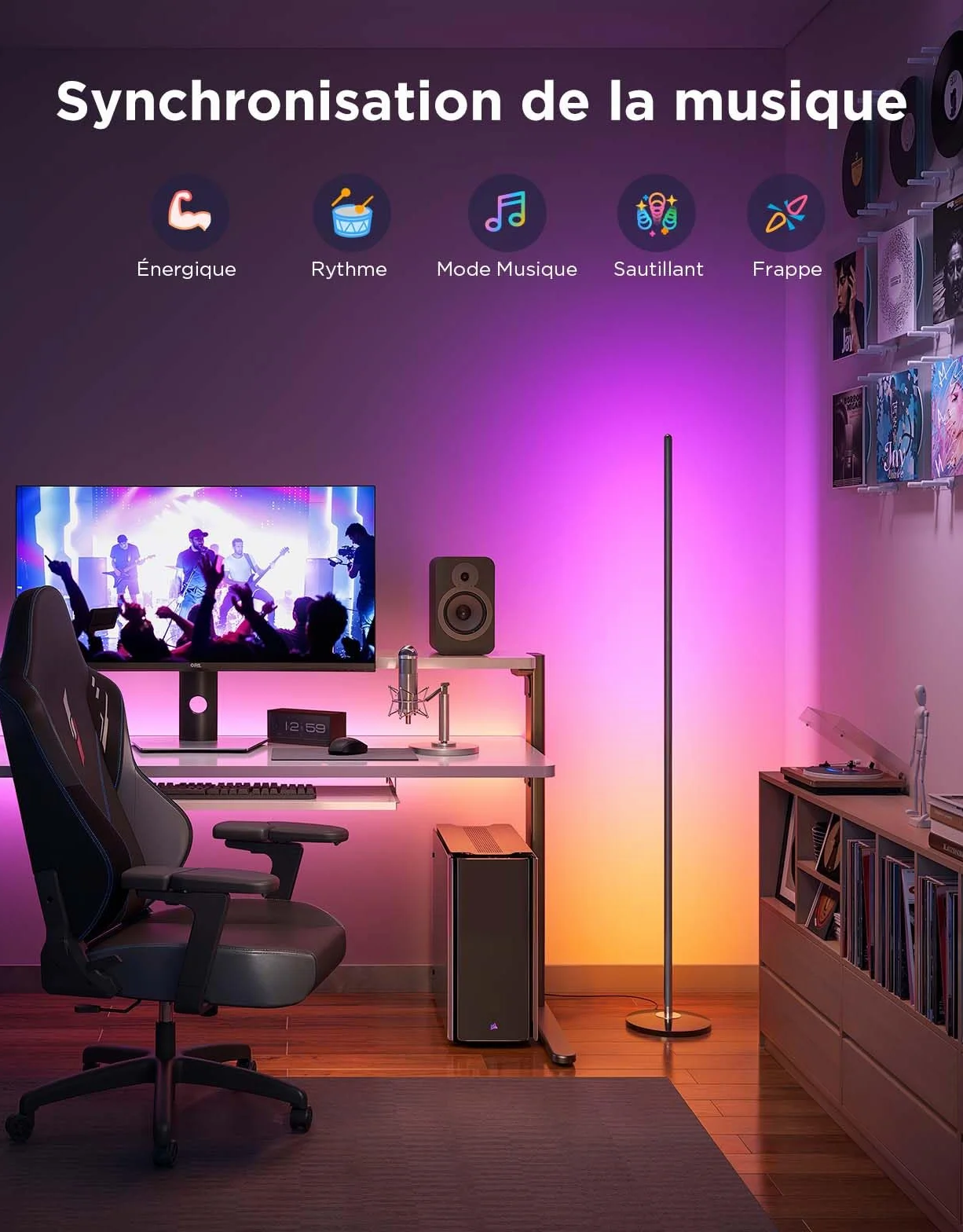 Govee RGBIC Lampadaire LED WiFi, Fonctionne avec Alexa Matter Google Assistant, Musique Sync, 16 Millions Couleurs 61 Modes de Scène
