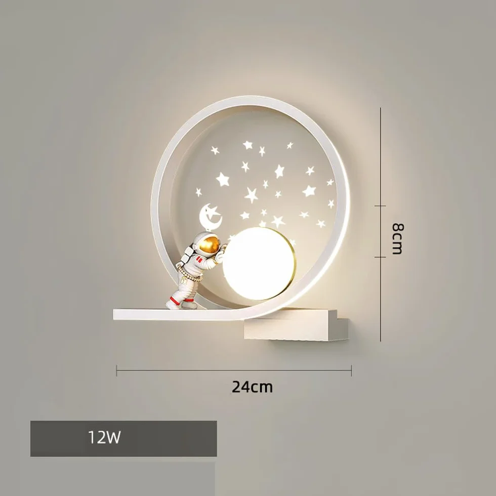 LED Applique Murale Astronaute Lune 12W Lampe de Chevet Enfants Chambre Projecteur Planète Étoile