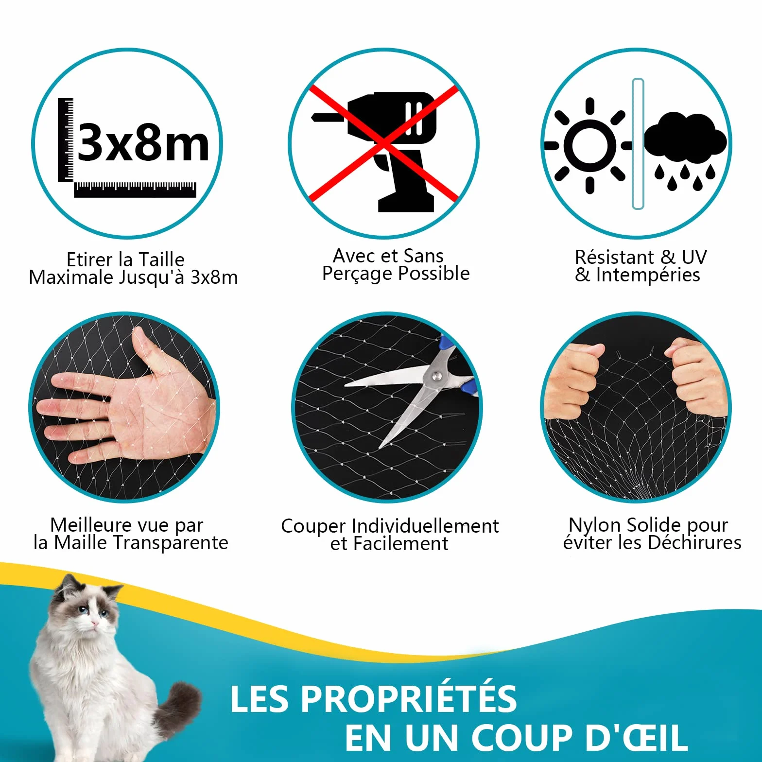 Filet de Balcon Protection sans Perçage 8x3m Transparent pour Sécuriser Balcons Terrasses