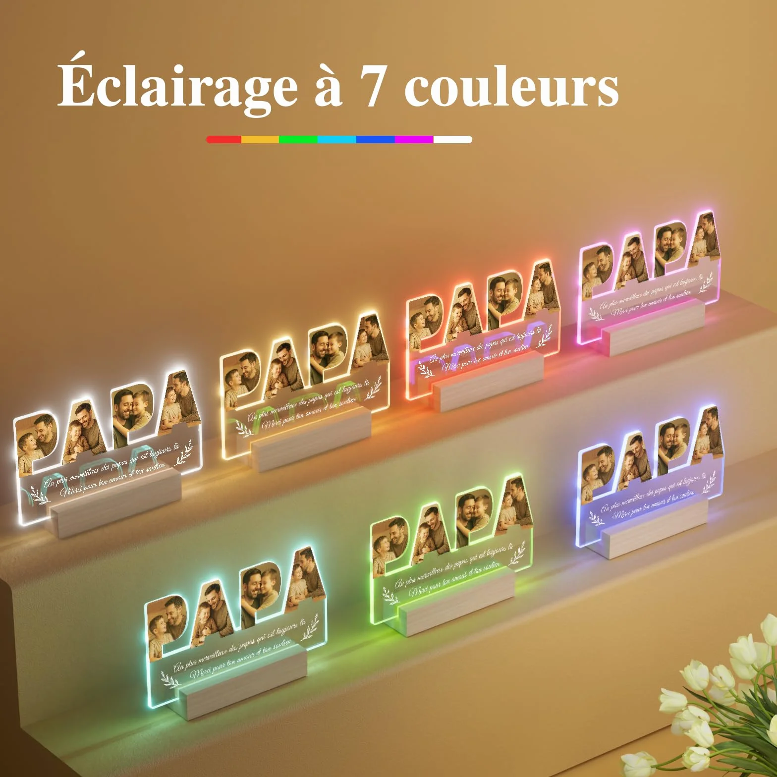 Veilleuse Photo Personnalisée Papa Cadeau Fête des Pères Lampe LED Gravée Photo