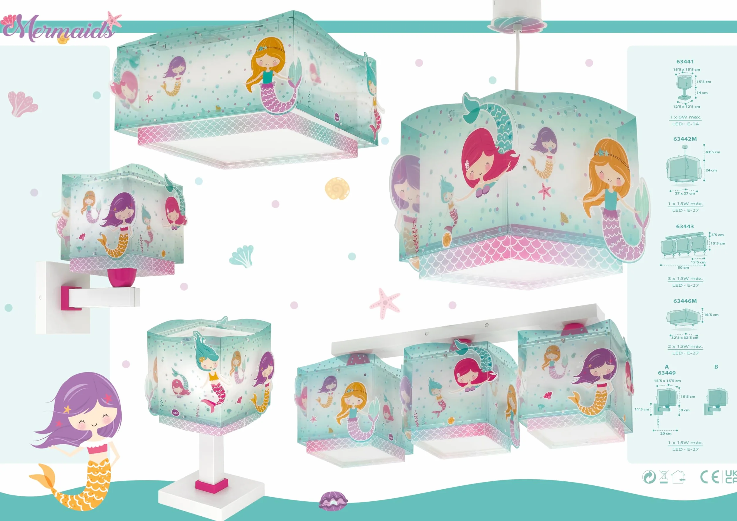 Dalber Applique murale Sirènes Mermaids E27 Lumière chambre enfant