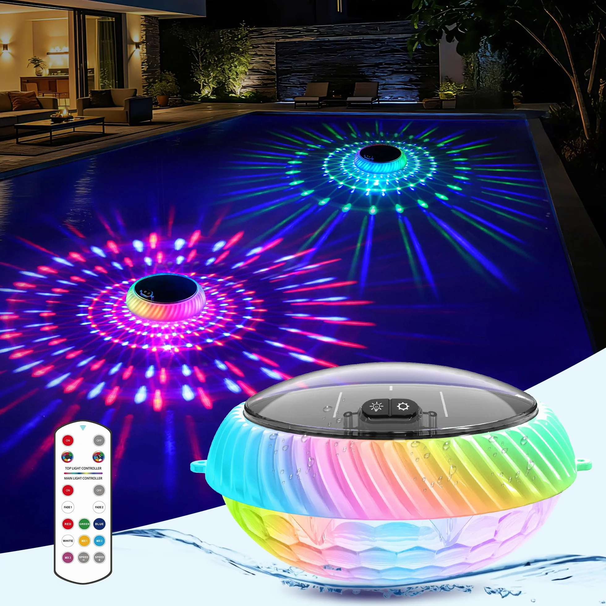 AearKing Lampe Piscine Flottante LED RGB Solaire avec Télécommande IP68