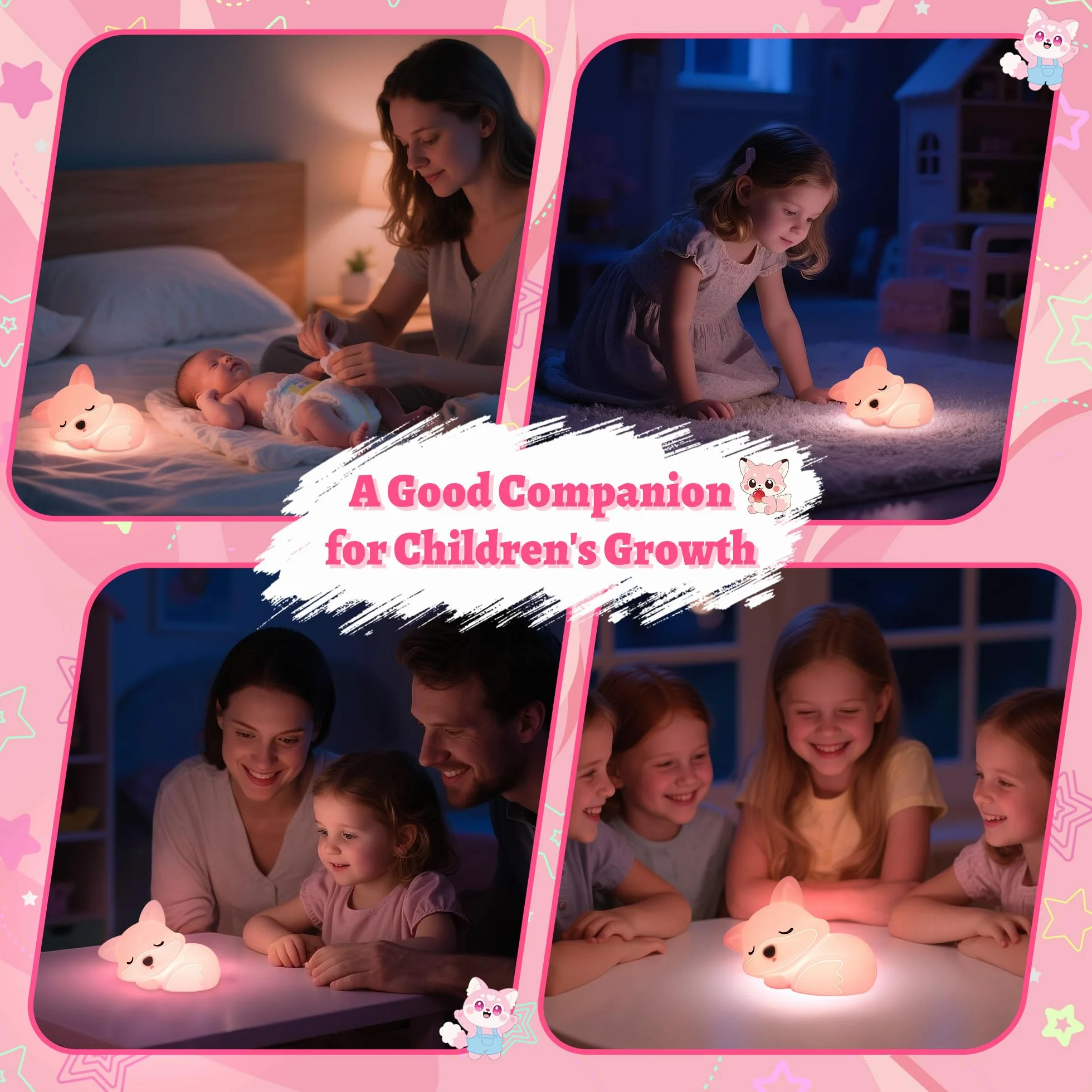 Lampe renard rose en silicone à intensité variable veilleuse enfant décoration