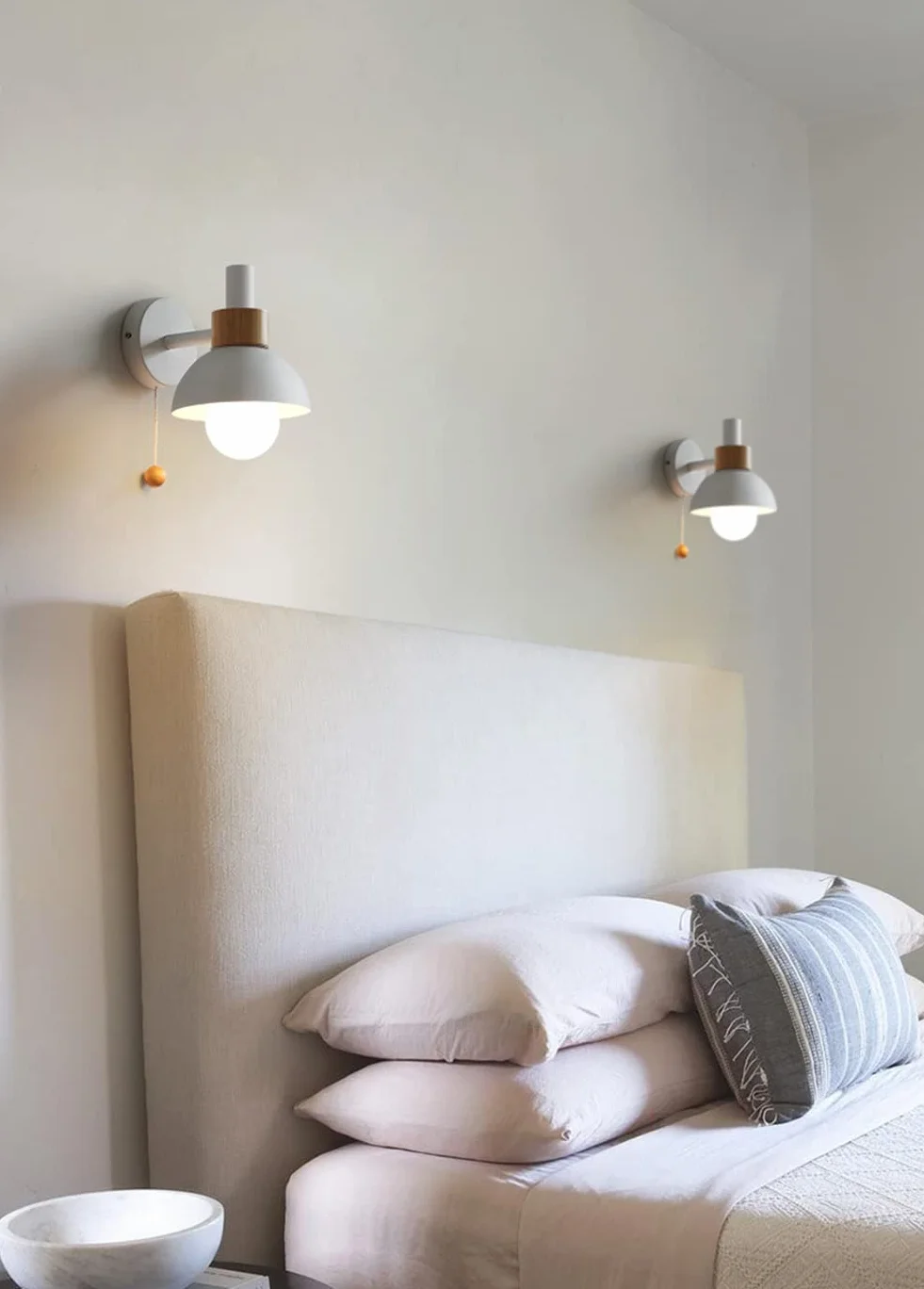 Appliques murales avec interrupteur à tirette bois massif Macaron pour salon chambre enfant (White)
