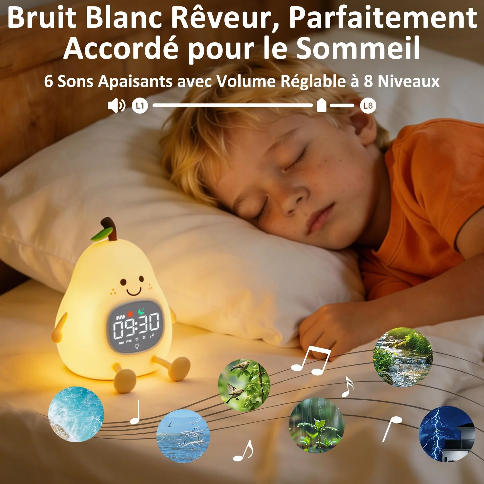 Réveil Enfant Éducatif Jour/Nuit Lumineux en Silicone avec Veilleuse