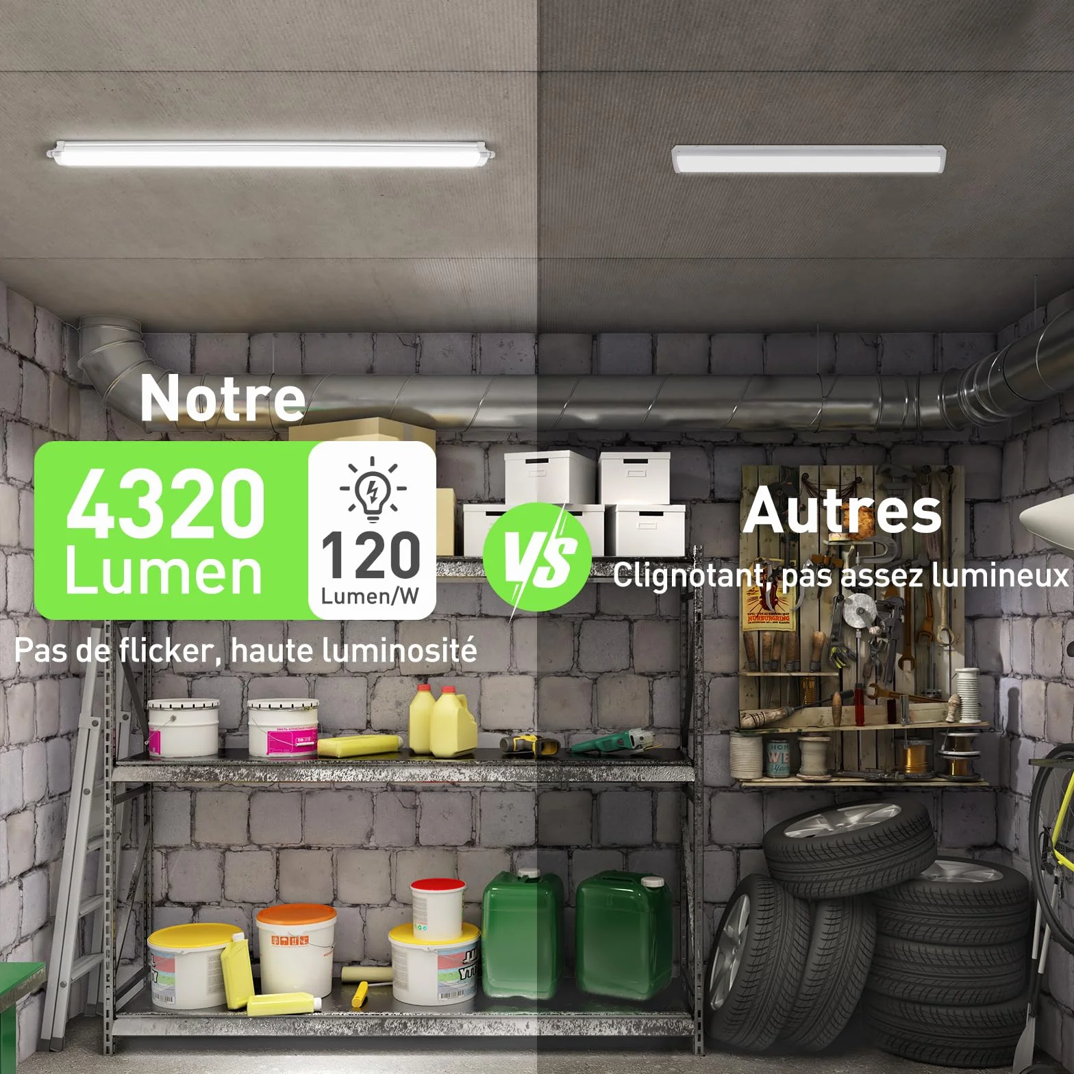 ALUSSO Lot de 2 Réglette LED 120 cm 36W 4320LM 4000K Neutre Blanc IP65 étanche extérieur