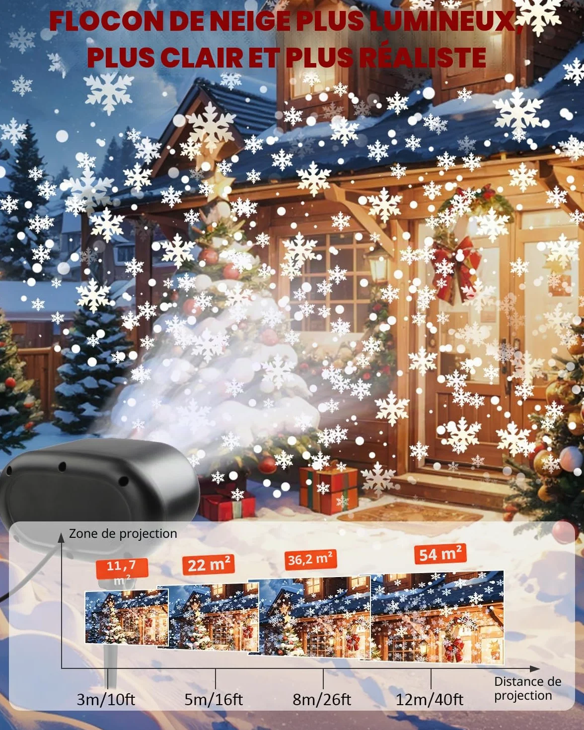 Projecteur de Noël extérieur LED IP65 avec télécommande, lumière de neige dynamique réglable
