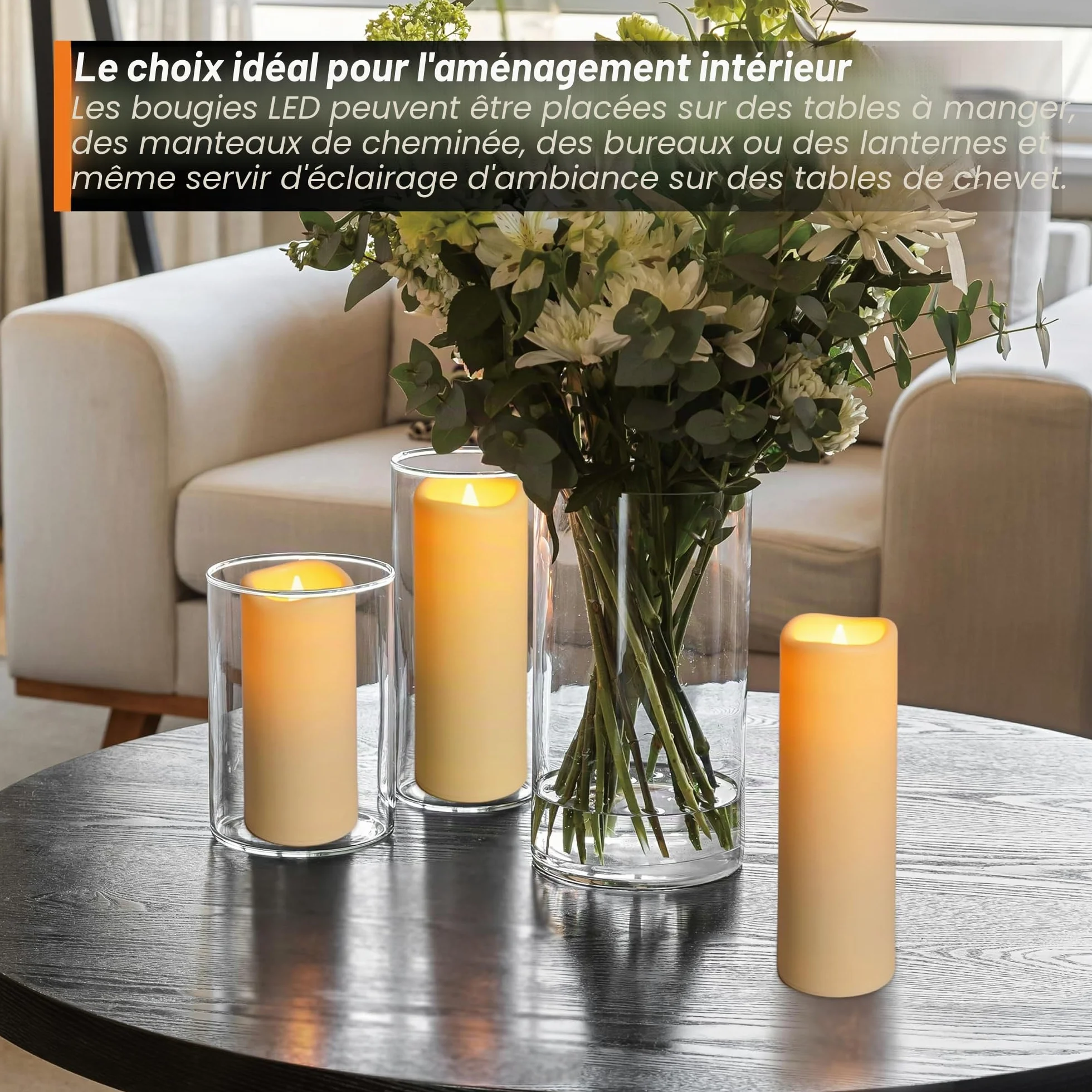 Bougies LED Sans Flamme Lot de 3 Extérieure Étanche avec Télécommande