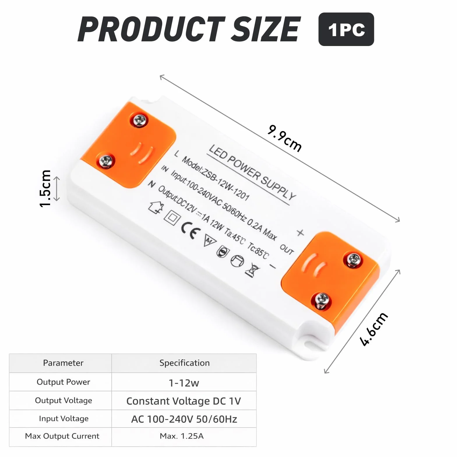 Transformateur LED 12V 12W 1A 220V à 12V DC Tension Constante pour Lampes LED, Projecteurs, Ruban, G4, GU5.3, MR11, MR16