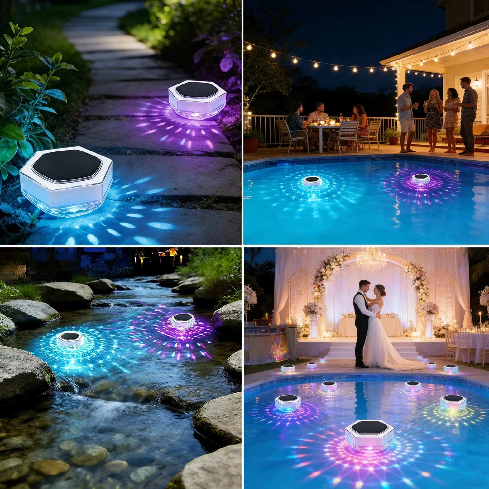 Lumiere Piscine Flottante Solaire IP68 Étanche Lampe Piscine avec Télécommande 3 RGB Modes 7 Couleur LED