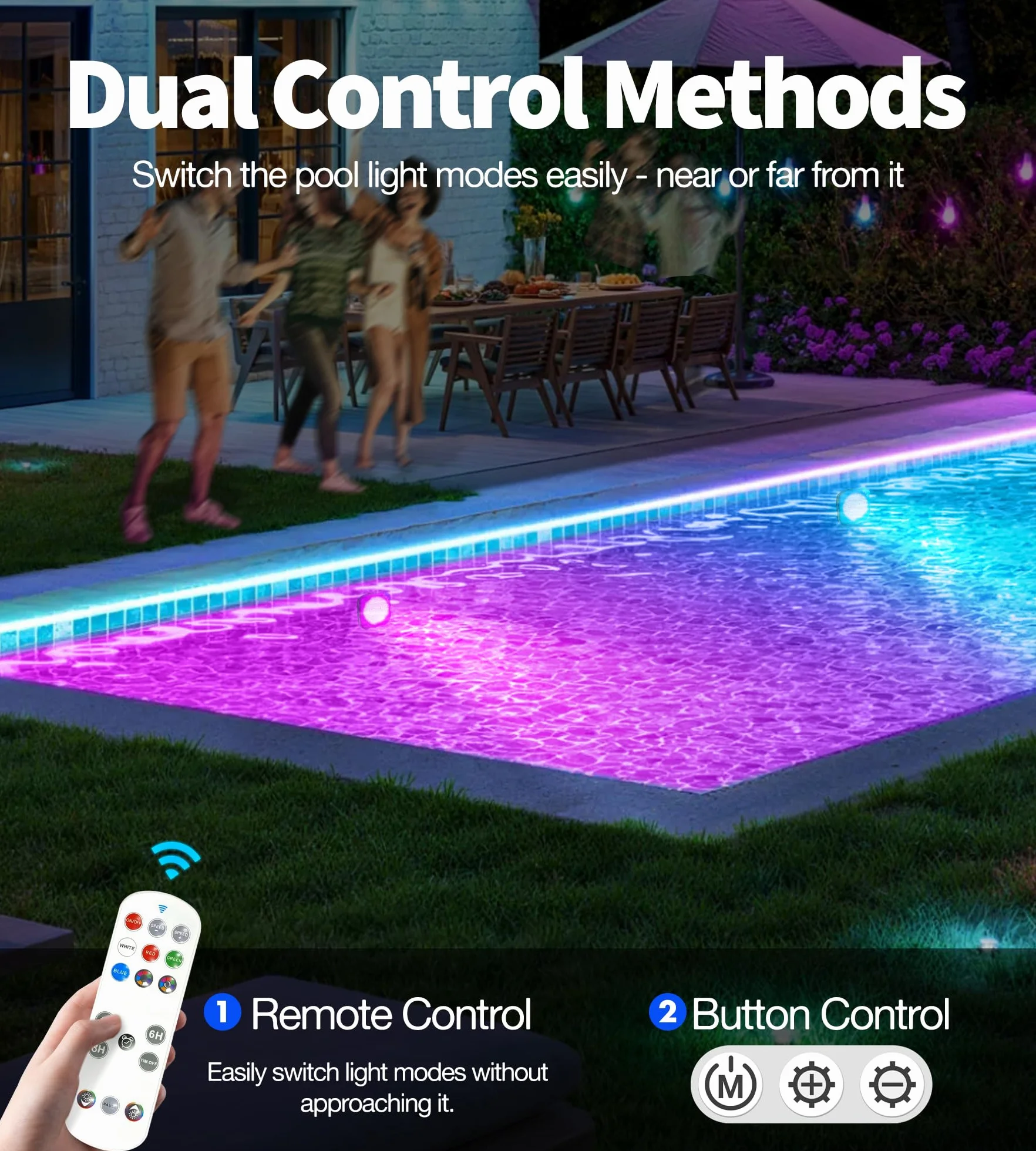DeeprBlu 2026 Amélioration Éclairage Piscine Sans Fil avec Télécommande, Rechargeable Lumière Piscine Hors Sol Submersible 9 Modes
