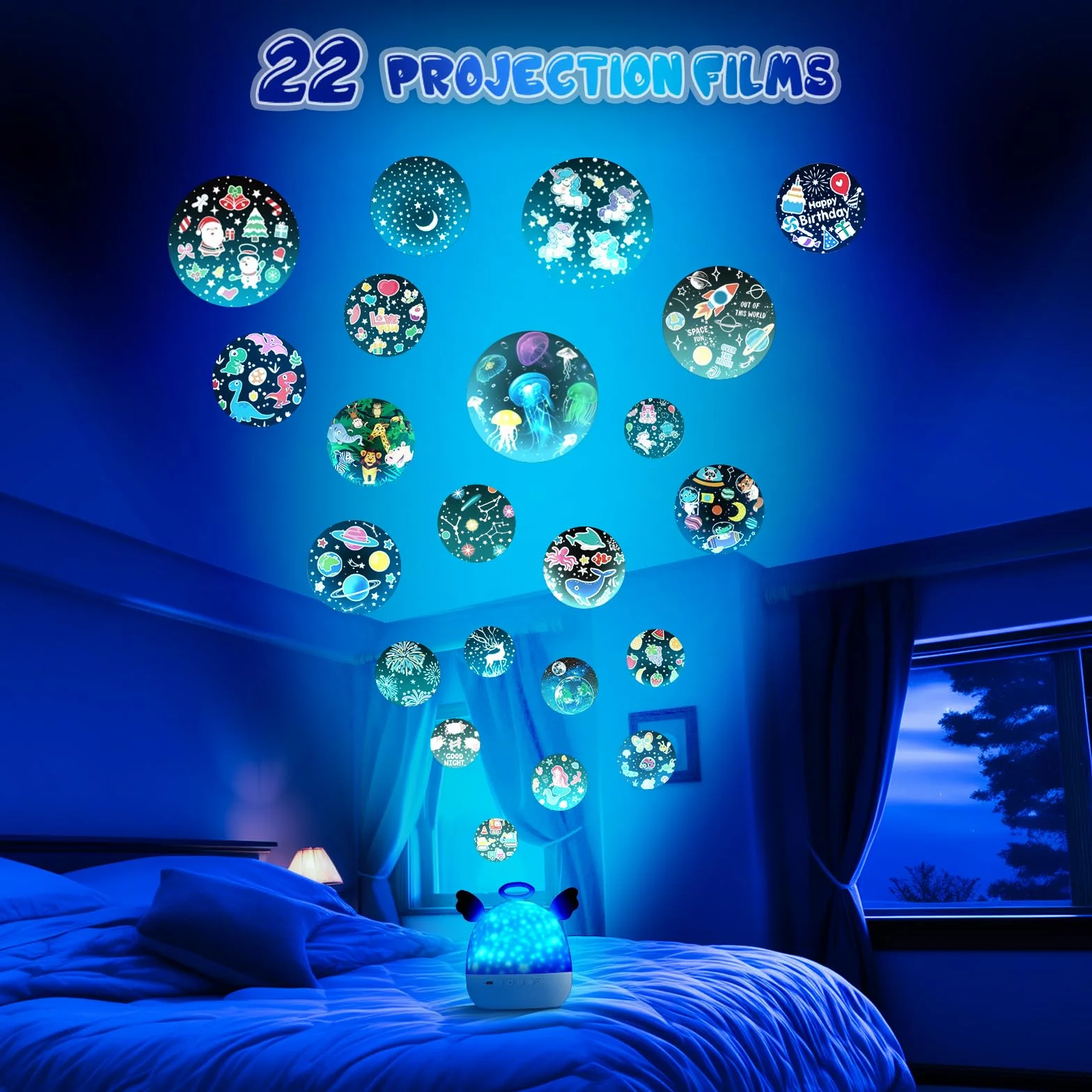 Veilleuse Bébé Projecteur Ciel Étoilé 22 Films 360° Rotation Télécommandé Diboniur