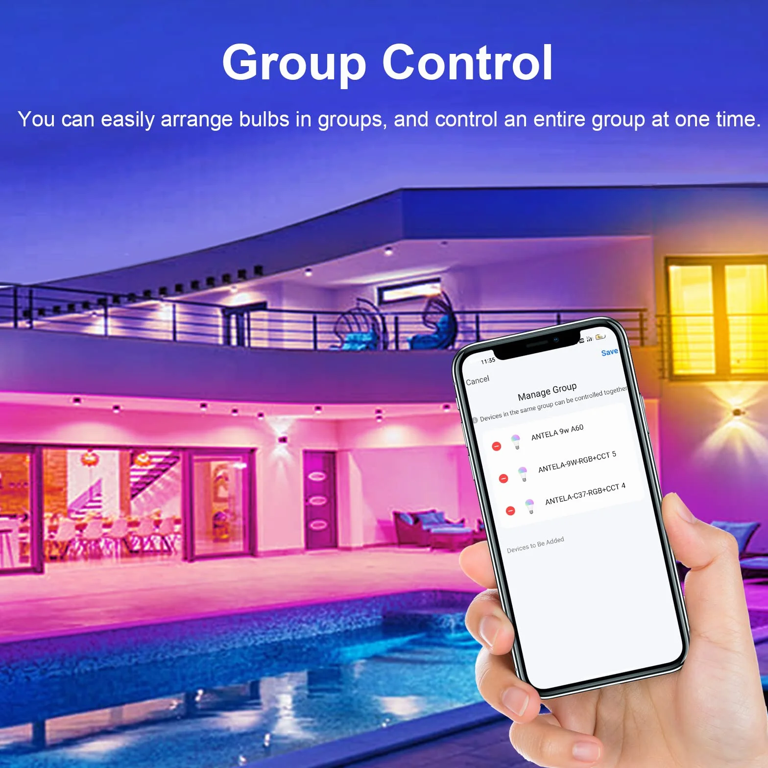 ANTELA Ampoule Connectée Alexa WiFi E27 9W RGB/CCT 2700K-6500K, Ampoule LED Intelligente compatible avec Google Home, Smart Life APP, 2PCs