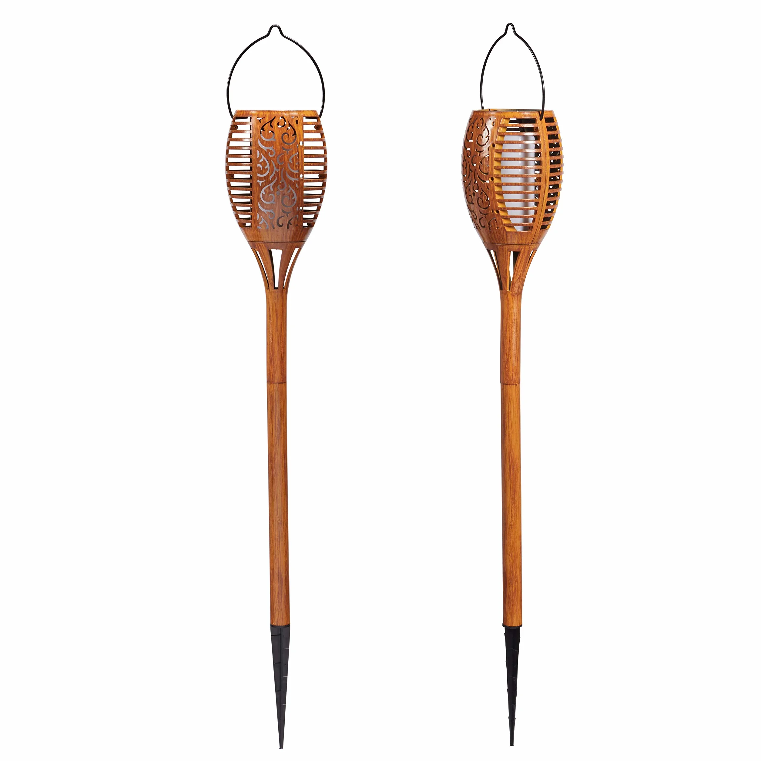 Lights4fun Lot de 2 Torches Solaires LED Blanc Chaud Flamme Vacillante pour Extérieur