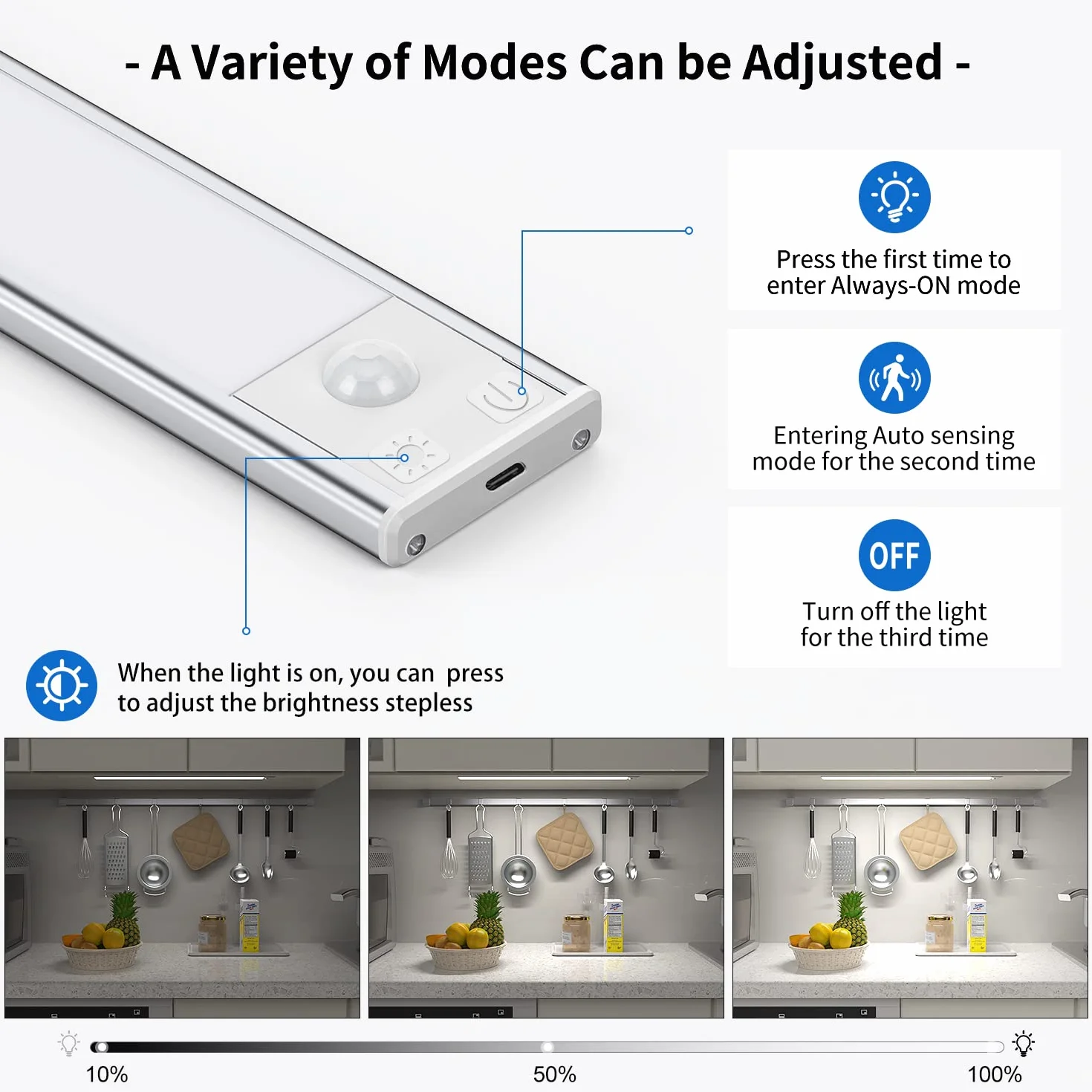 Lampe de Placard LED Rechargeable avec Détecteur de Mouvement Dimmable, Éclairage Intérieur pour Armoire Escalier Cuisine
