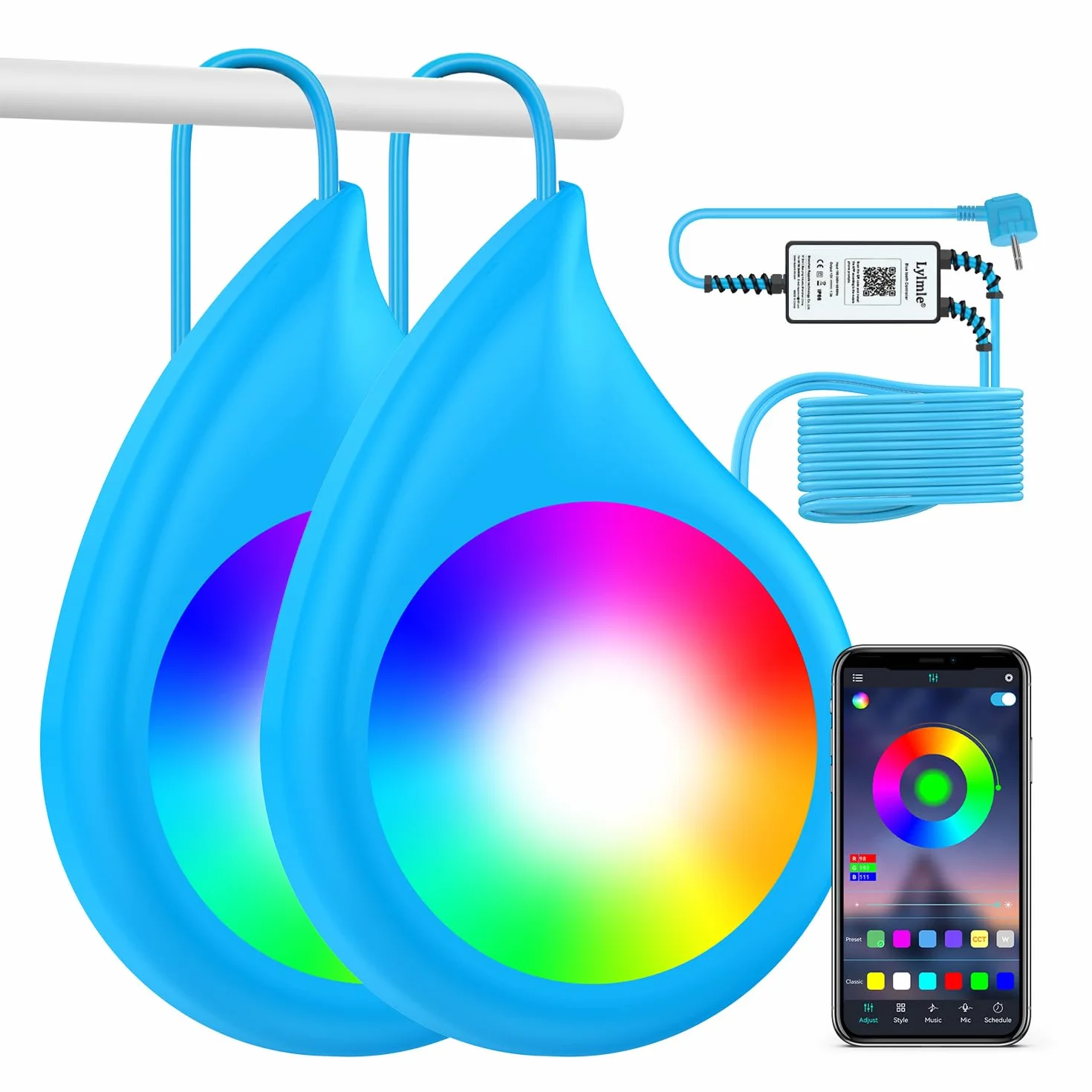 LyLmLe Eclairage Piscine LED 40W Double Lumière avec Câble 6,5m, 12V IP68 Contrôlé par APP