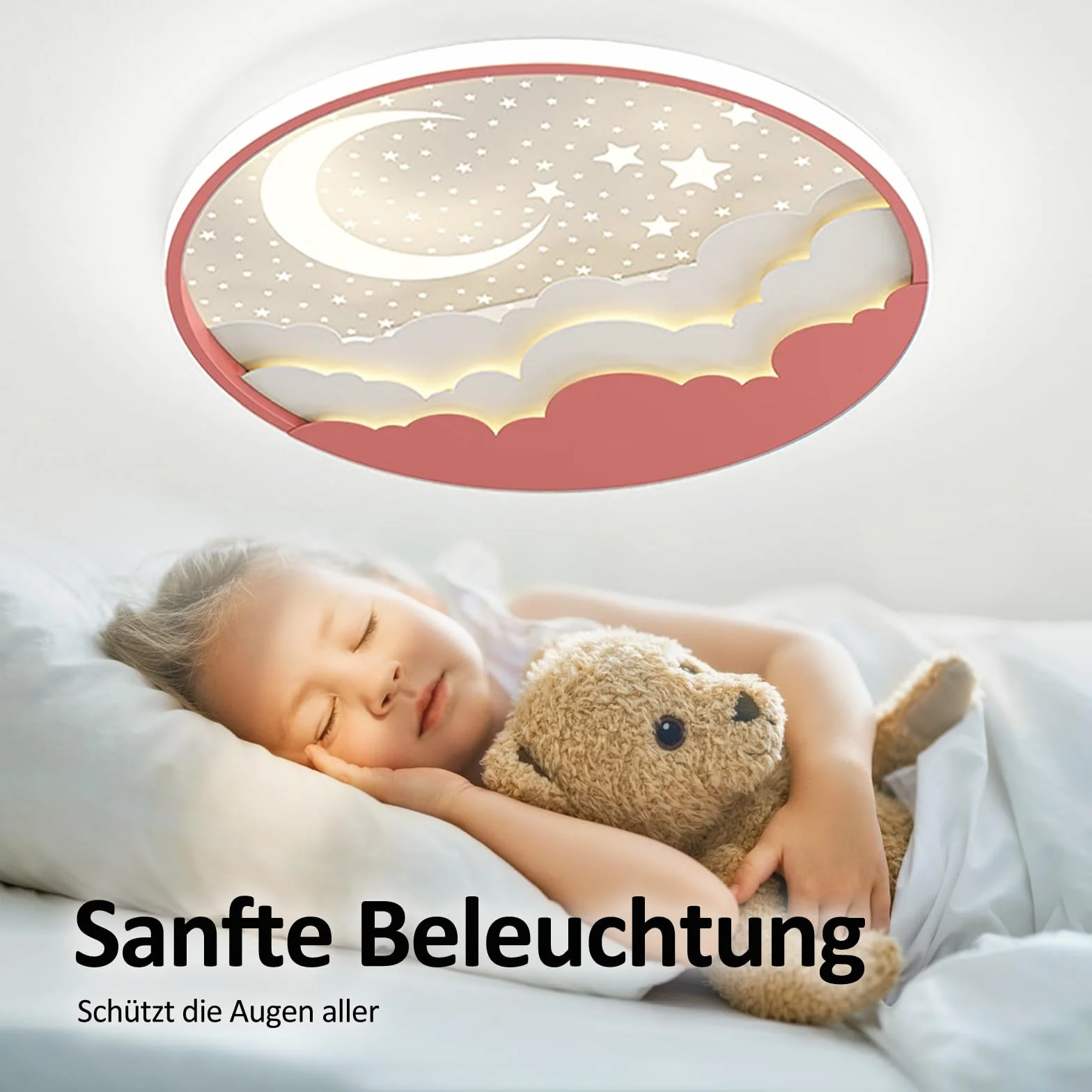 Plafonnier LED Enfant Étoile Lune Dimmable Télécommande 3000-6000K Rose