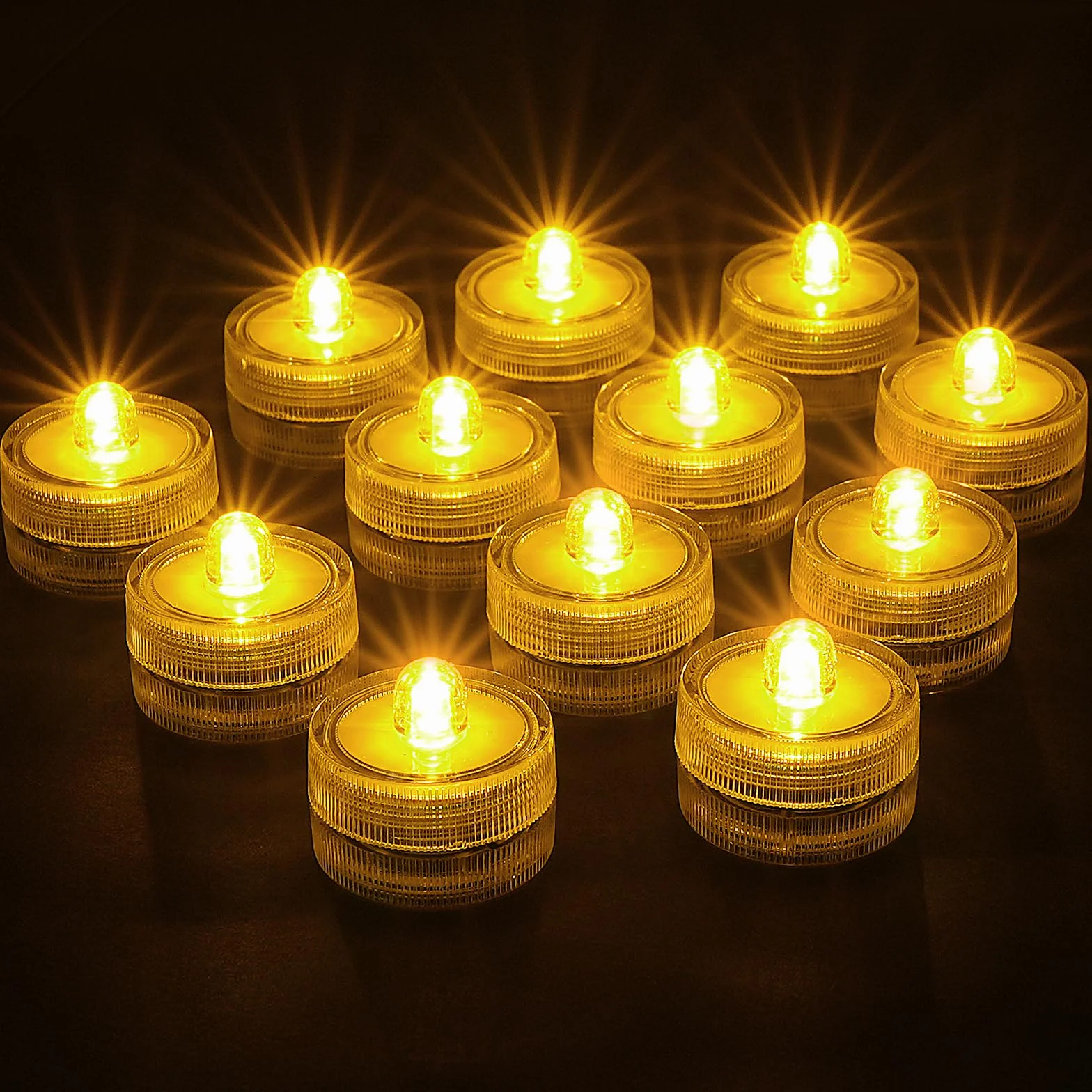 Lot de 12 Mini Lumières LED Submersibles IP68, Bougies LED Étanches à Piles pour Étang, Fête, Mariage (Blanc Chaud)
