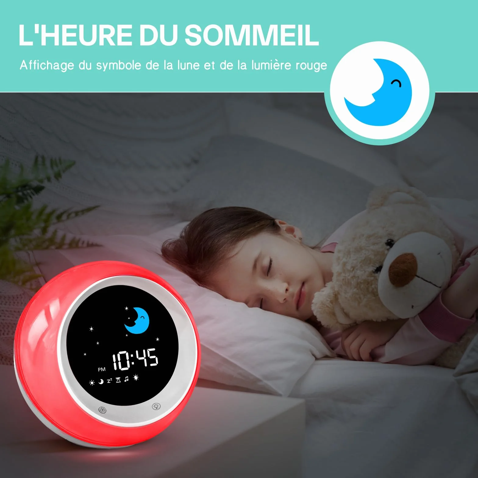 Reveil Enfant Lune et Soleil Entraîneur de Sommeil avec Veilleuse Machine Sonore Minuterie de Sommeil 2025