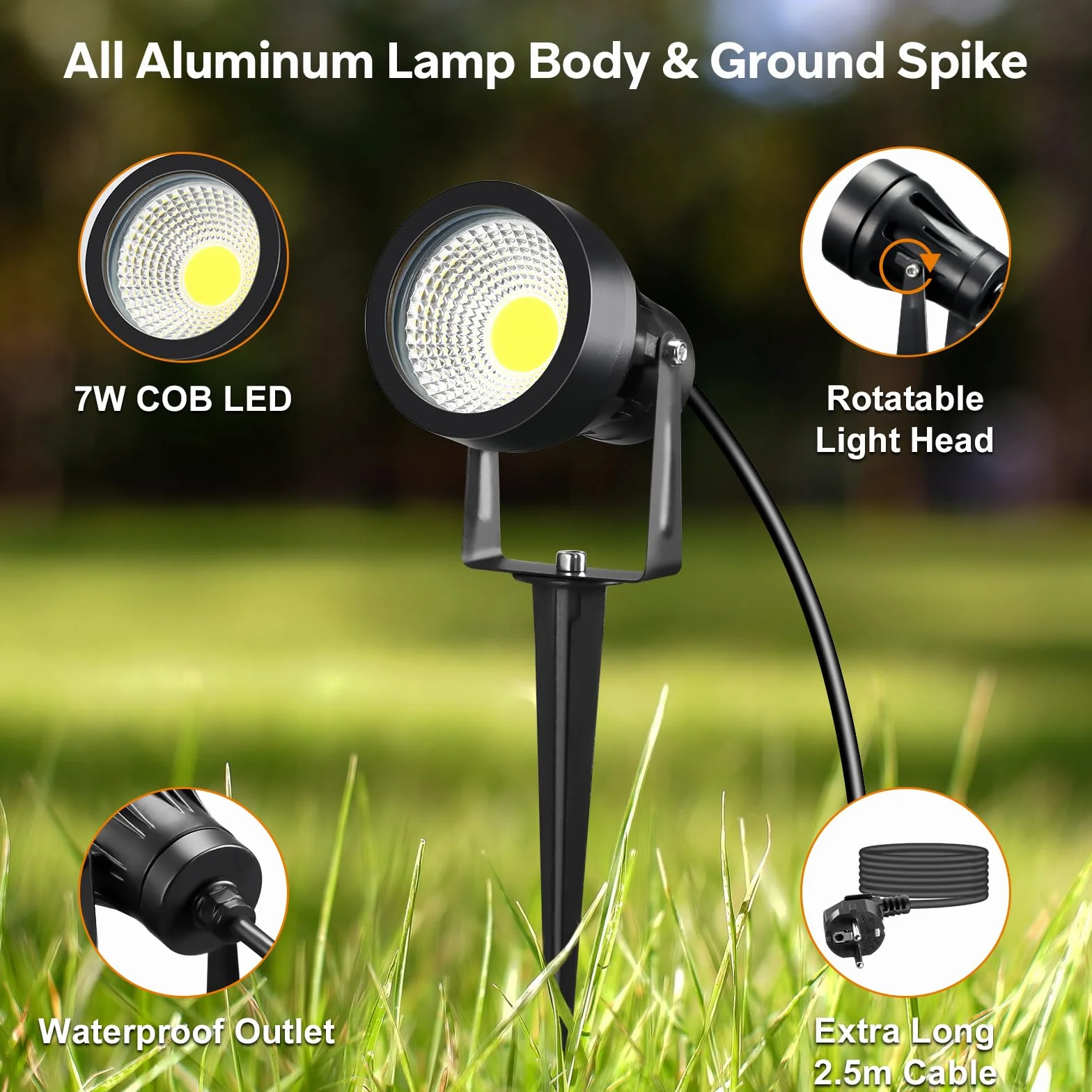 VivaLet Spot LED Extérieur 7W 700LM IP65 3000K Projecteur Jardin avec Piquet de Terre