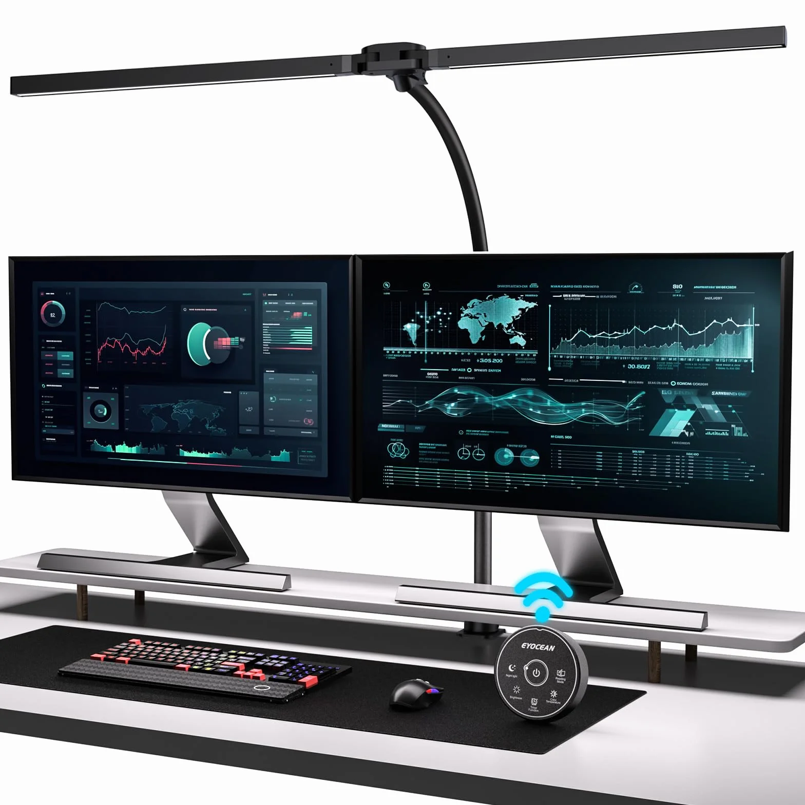 EYOCEAN Lampe de bureau 24 W 80 cm double tête pince télécommande intensité variable col de cygne protection des yeux Noir