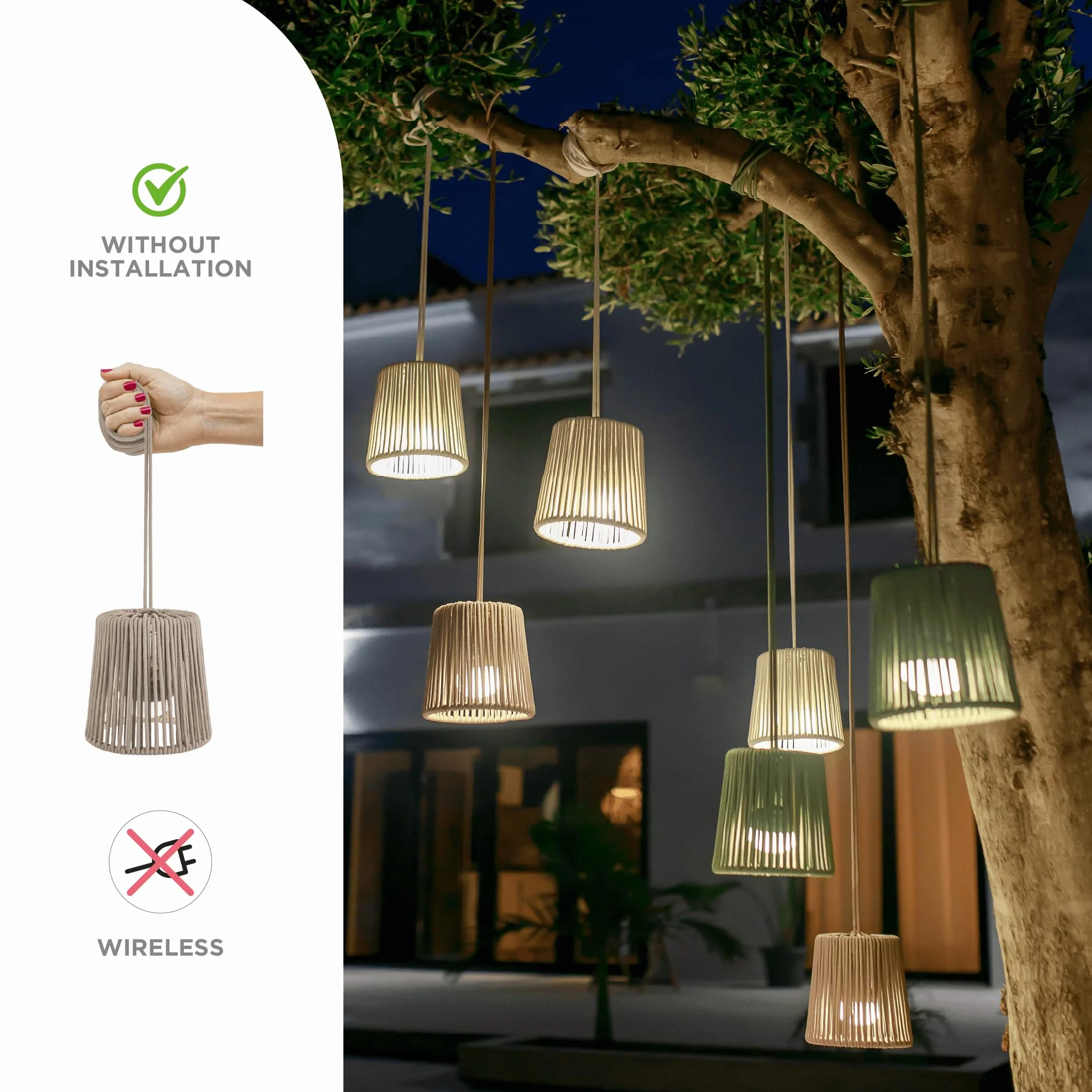newgarden Conta Mini Lampe suspendue LED portable avec télécommande et batterie rechargeable USB Blanc