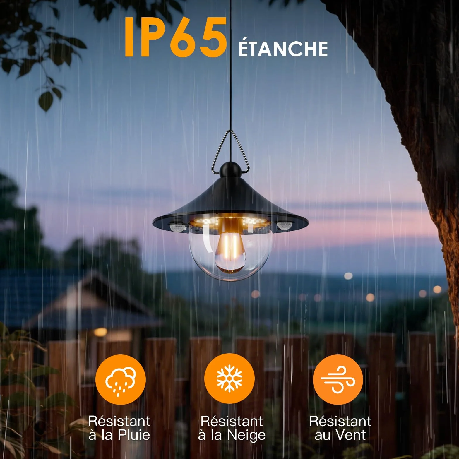 Lampe Solaire Exterieur IP65 Étanche 80 LED 2700K-6500K Détecteur de Mouvement Télécommande E27 Quntis Suspendue pour Pergola Jardin